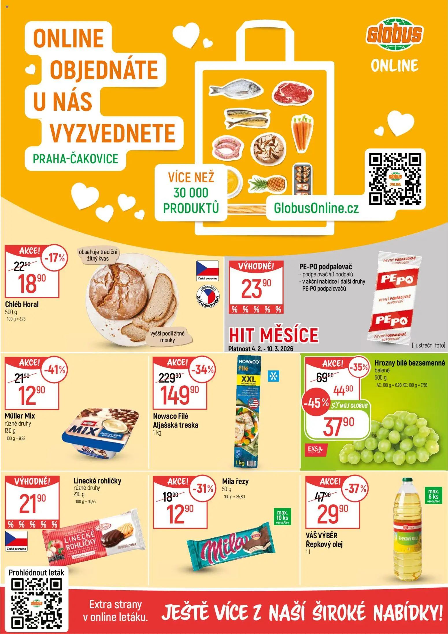 Globus leták - Praha Čakovice od 04.02.2026 | Strana: 2 | Produkty: Globus, Treska, Pepo podpalovač, Pepo