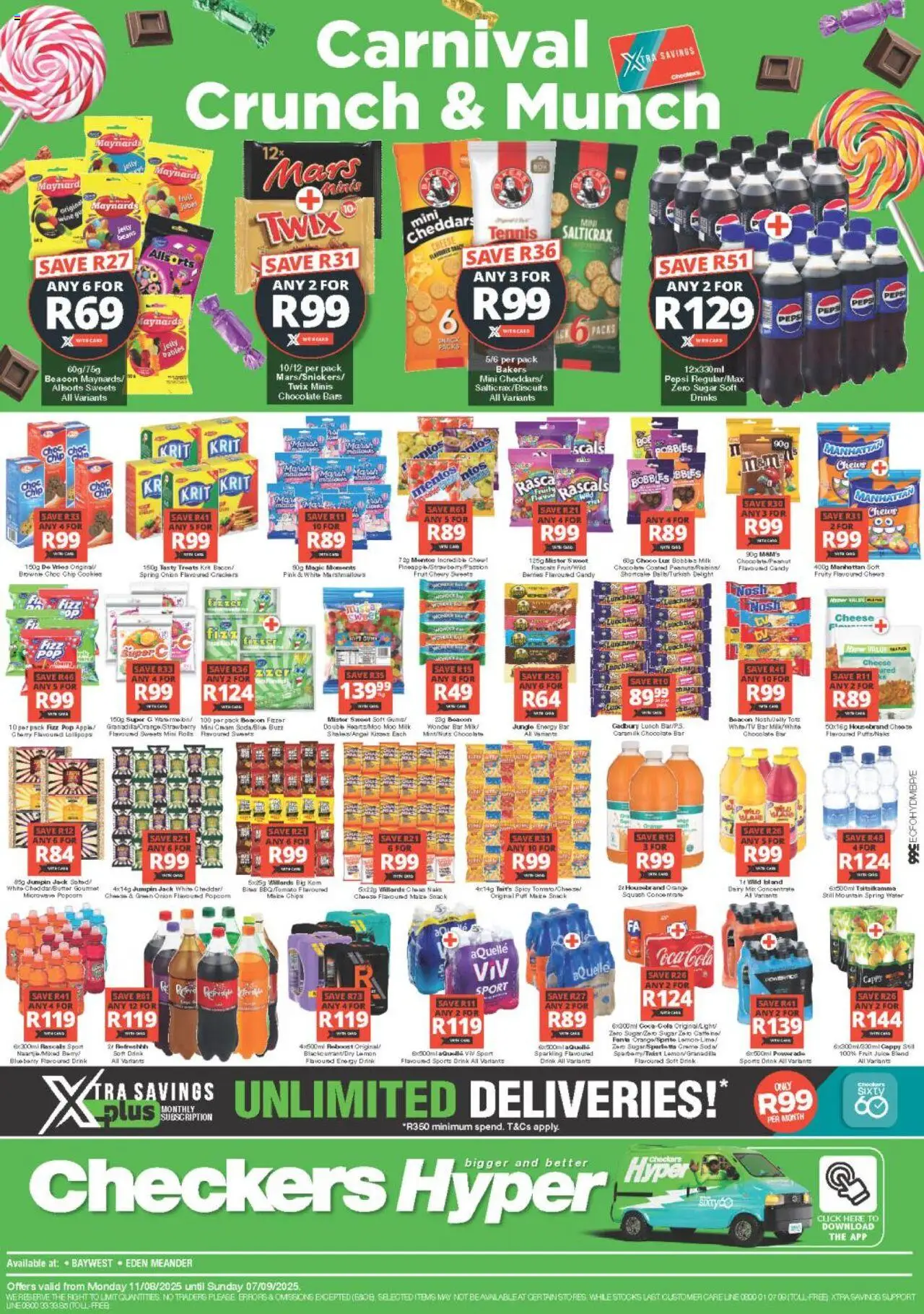 Checkers Eastern Cape - Hyper Sweets Promotion │ valid from 11.08.2025 | Page: 1 | Products: Cheese, Chocolate, Cookies, Sugar