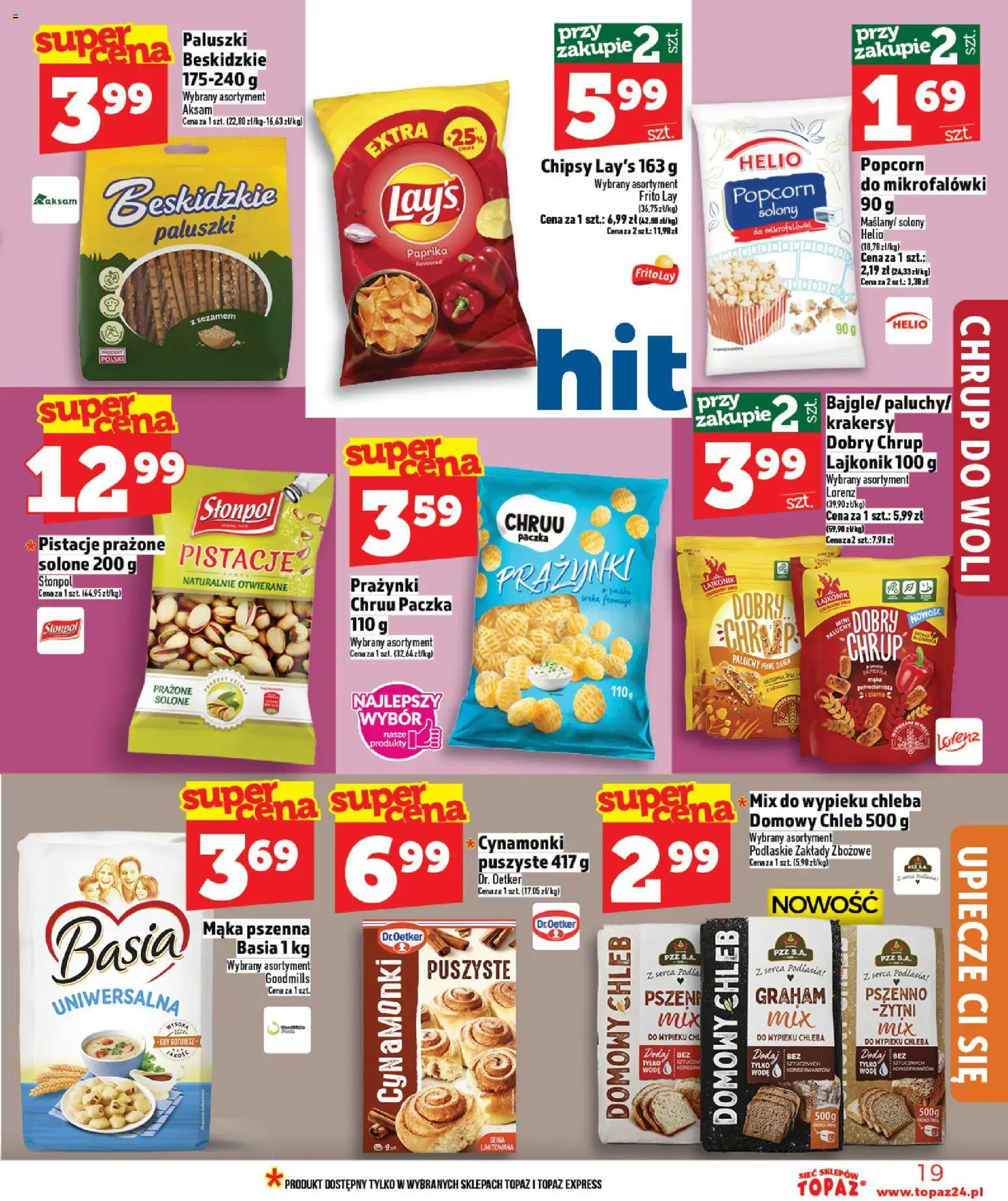 Topaz Gazetka - Ceny małe na stałe od 26.02.2026 | Strona: 19 | Produkty: Chipsy, Paluszki, Chleb, Popcorn