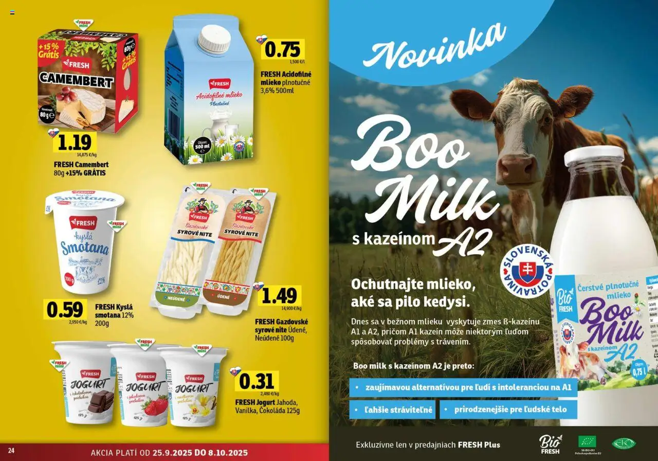 Nové Fresh akcie – leták je platný od 25.09.2025 | Strana: 13 | Produkty: Mlieko, Jogurt, Smotana, Čokoláda