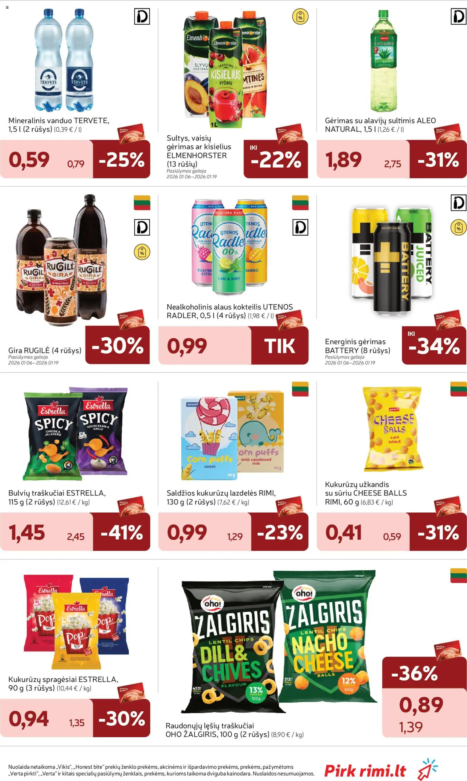 Rimi akcijos nuo 13.01.2026 | Puslapis: 27 | Prekių: Energinis gėrimas, Traškučiai, Mineralinis vanduo