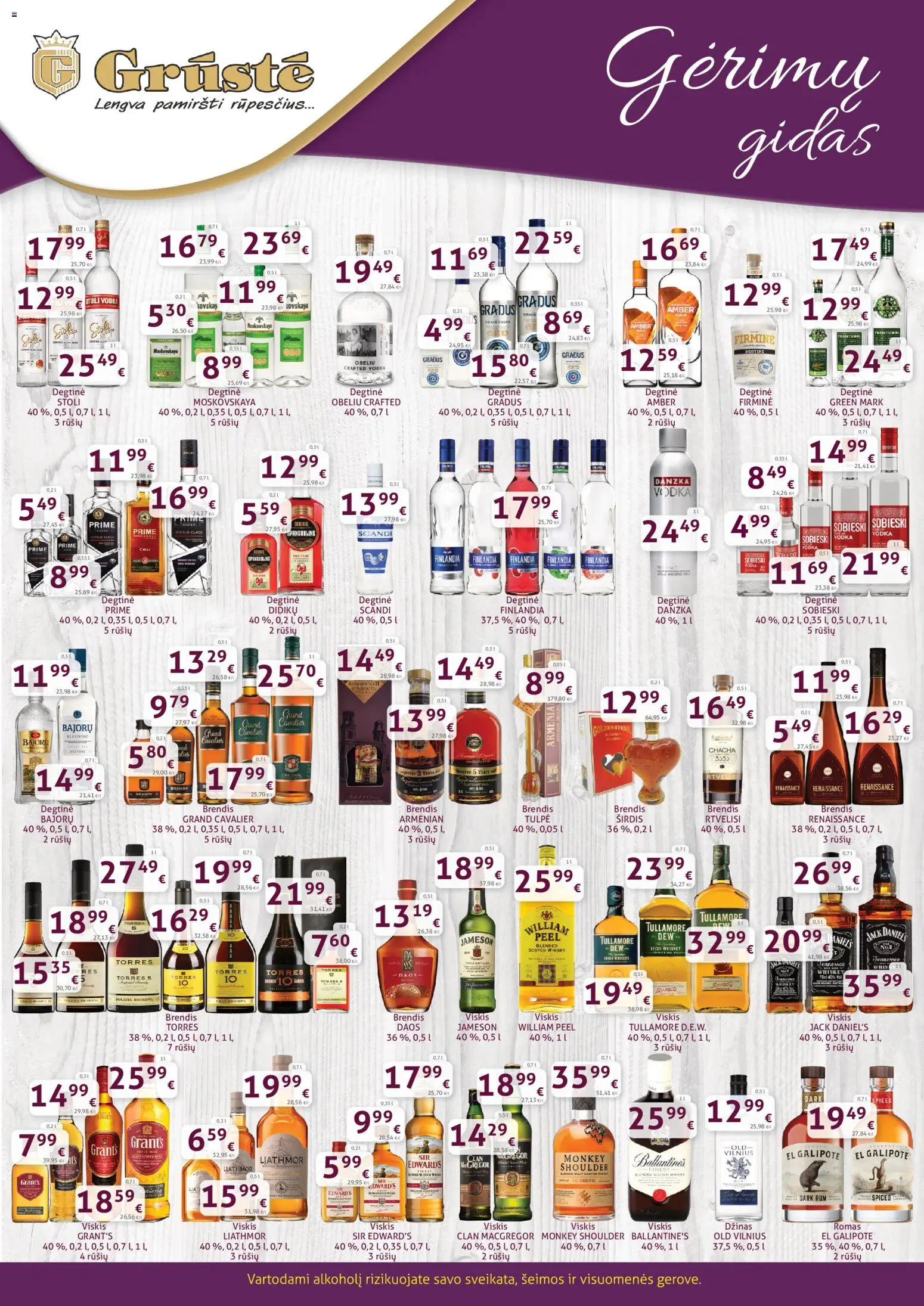GRUSTE akcijos nuo 11.04.2026 | Puslapis: 2 | Prekių: Degtinė, Viskis, Džinas