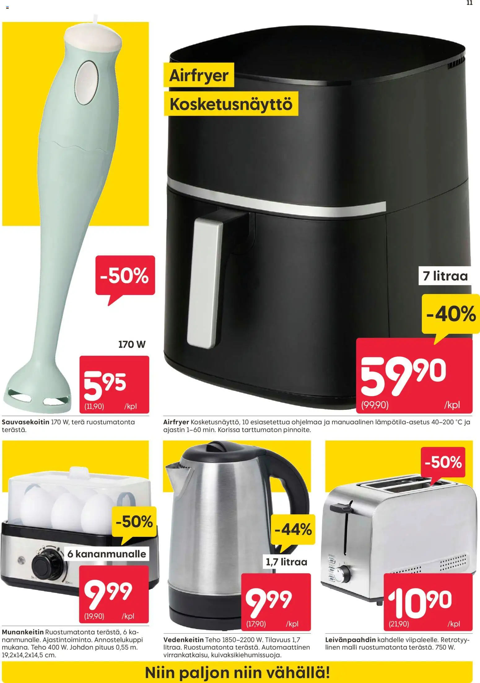 Rusta tarjoukset – voimassa 23.03.2026 alkaen | Sivu: 11 | Tuotteet: Vedenkeitin, Leivänpaahdin, Munankeitin, Sauvasekoitin