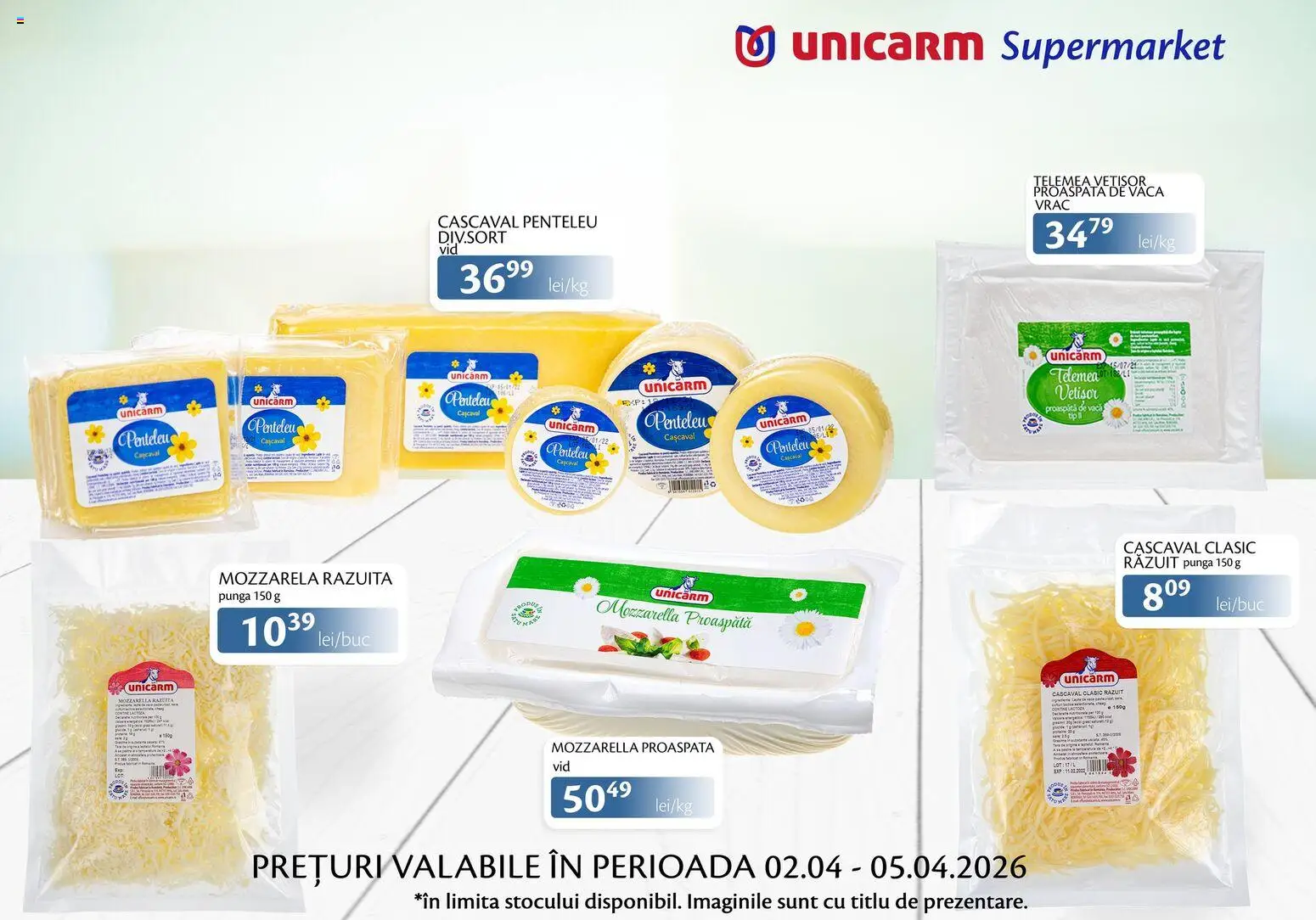 Noul catalog Unicarm – valabil de la 02.04.2026 | Pagină: 6 | Produse: Pungă, Cașcaval, Mozzarella