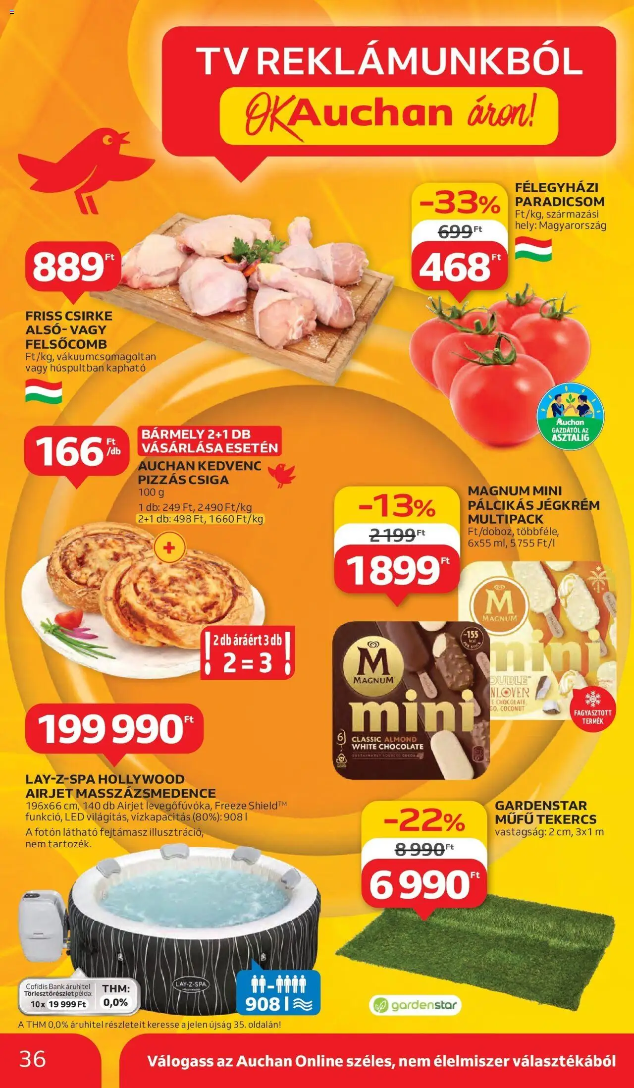 Auchan akciós ujság - amely érvényes a következő dátumtól: 05.06.2025 | Oldal: 36 | Termékek: Műfű, Pizza, Paradicsom, Pálcikás jégkrém