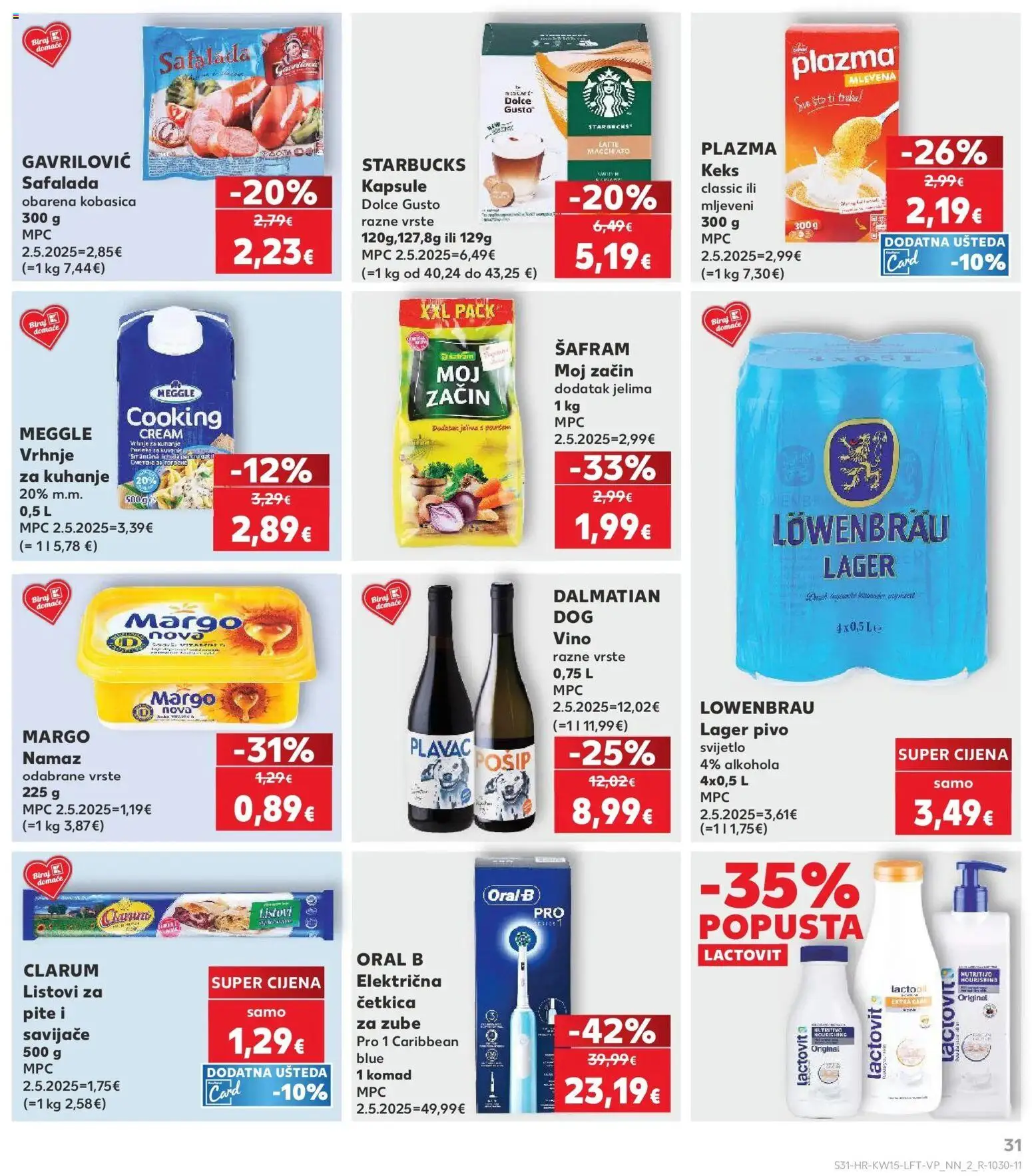 Kaufland katalog | vrijedi od 08.04.2026 | Stranica: 31 | Proizvodi: Vrhnje za kuhanje, Vino, Keks, Kobasica