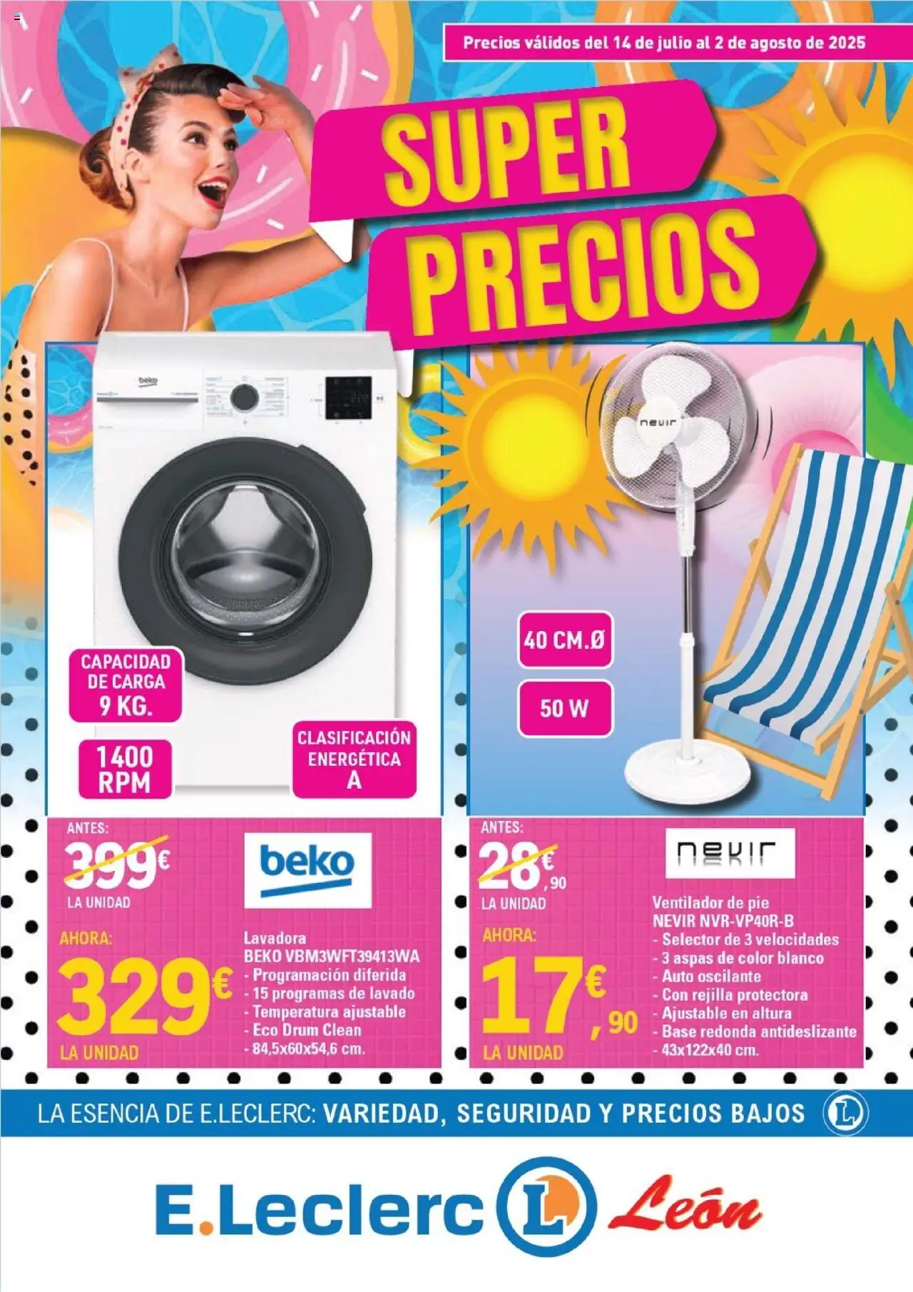 E.Leclerc folleto │ válido desde el 14.07.2025 | Página: 1 | Productos: Lavadora, Ventilador, Ventilador de pie
