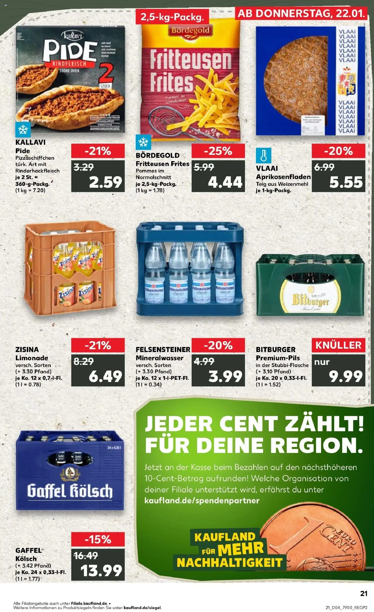 Prospekt Kaufland ab 25.01.2026 » Angebote Online zum Blättern | Seite: 21 | Produkte: Bitburger, Pommes, Mineralwasser, Rindfleisch