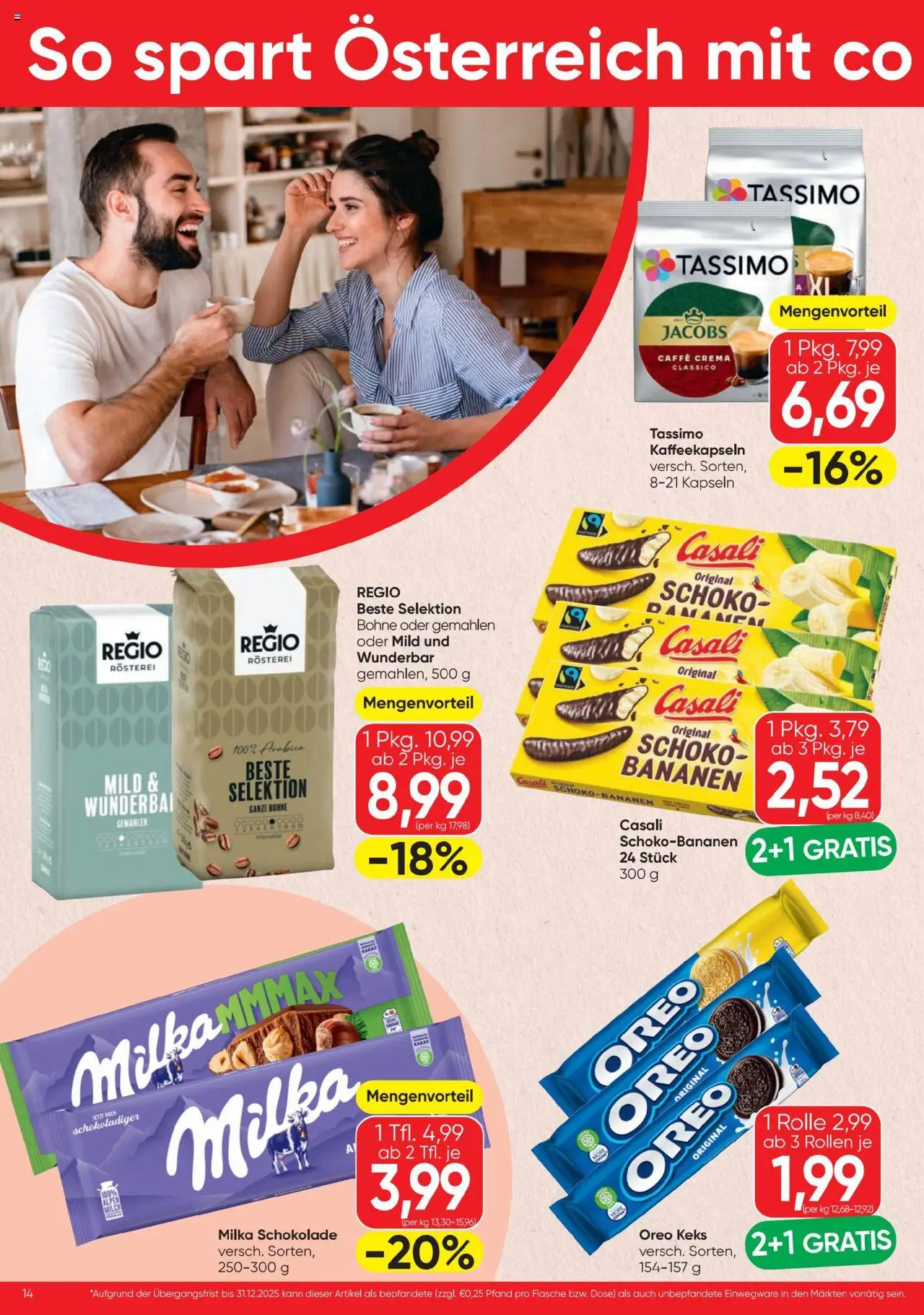 Spar Flugblatt gültig ab 14.08.2025 | Seite: 14 | Produkte: Milch, Schokolade, Bananen