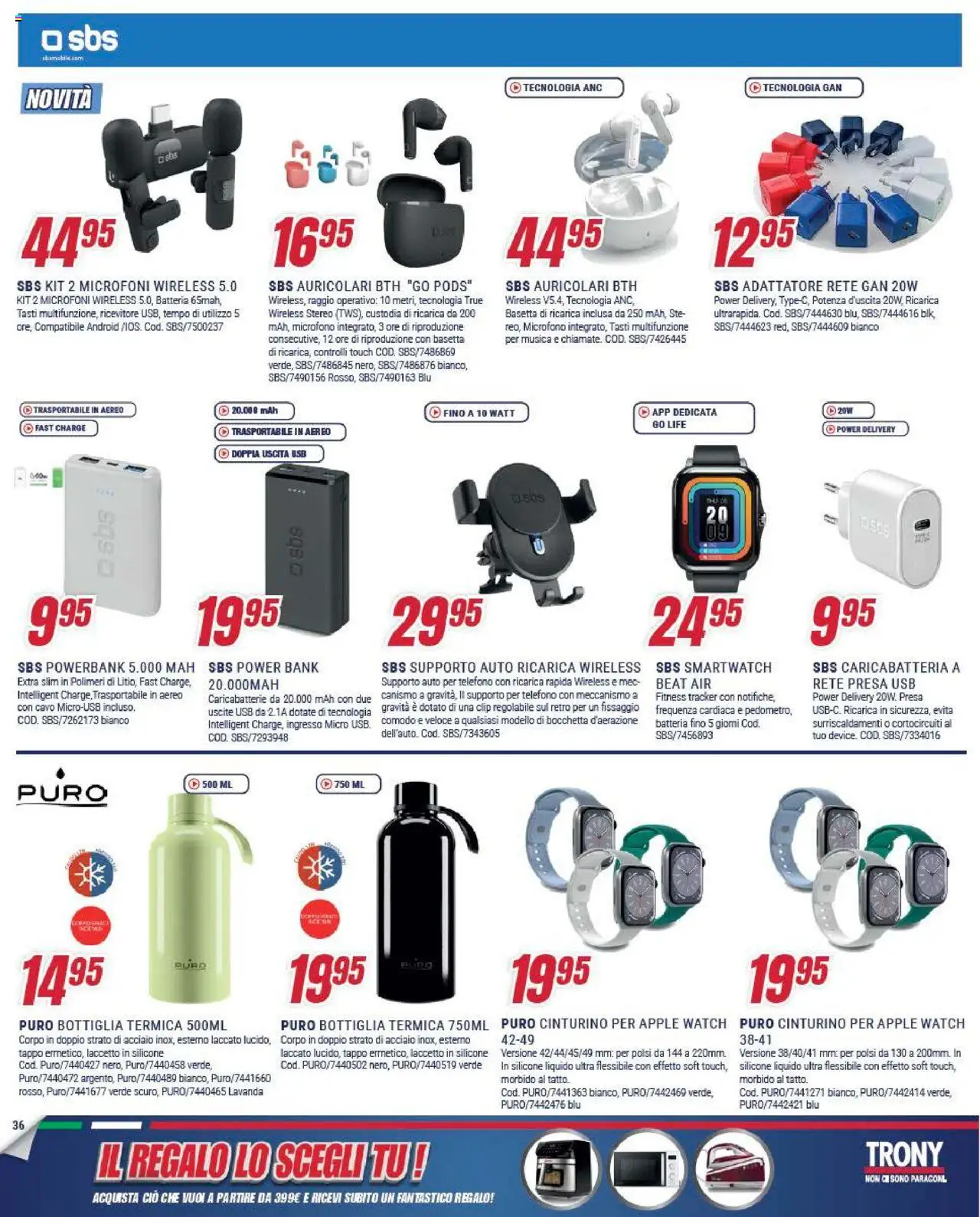 Volantino Trony del 05.09.2025 | Pagina: 36 | Prodotti: Auricolari, Power bank, Smartwatch, Apple Watch