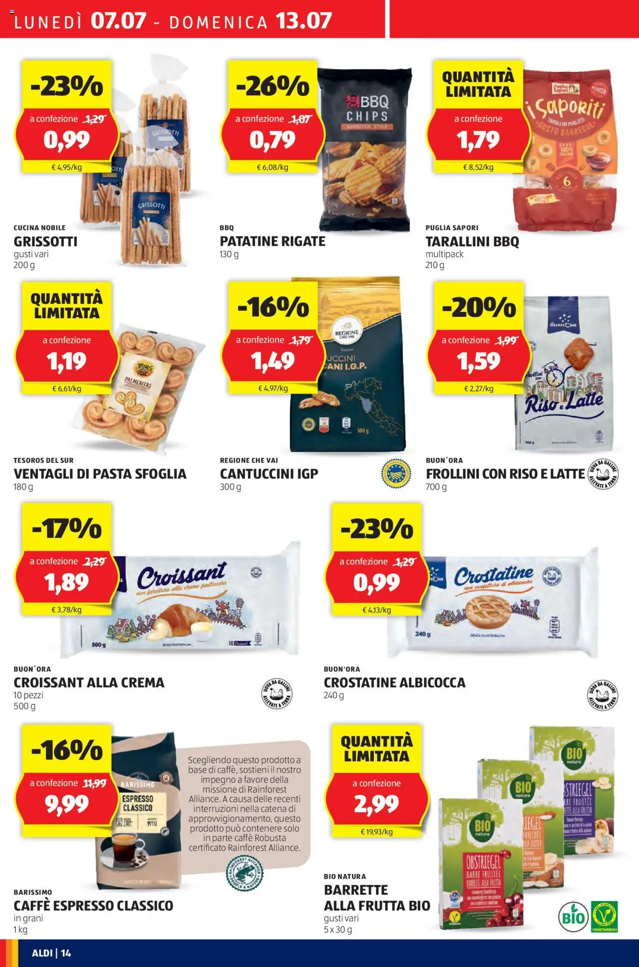 Volantino Aldi del 07.07.2025 | Pagina: 14 | Prodotti: Patatine, Frutta, Pasta, Albicocche