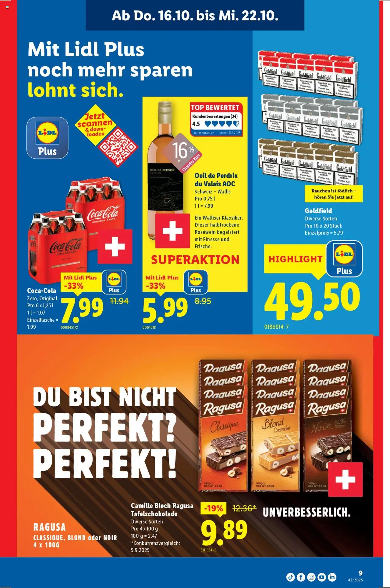 Lidl Aktionen – gültig ab 16.10.2025 | Seite: 9 | Produkte: Coca Cola, Rosewein, Zucker, Top