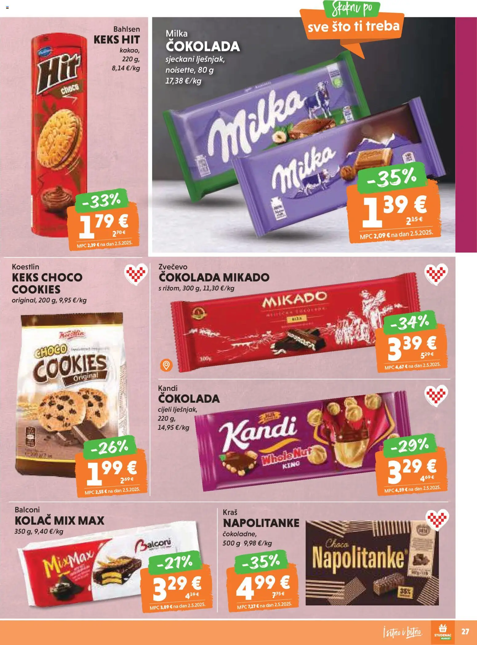 Studenac katalog | vrijedi od 05.11.2025 | Stranica: 27 | Proizvodi: Čokolada, Keks, Napolitanke, Milka
