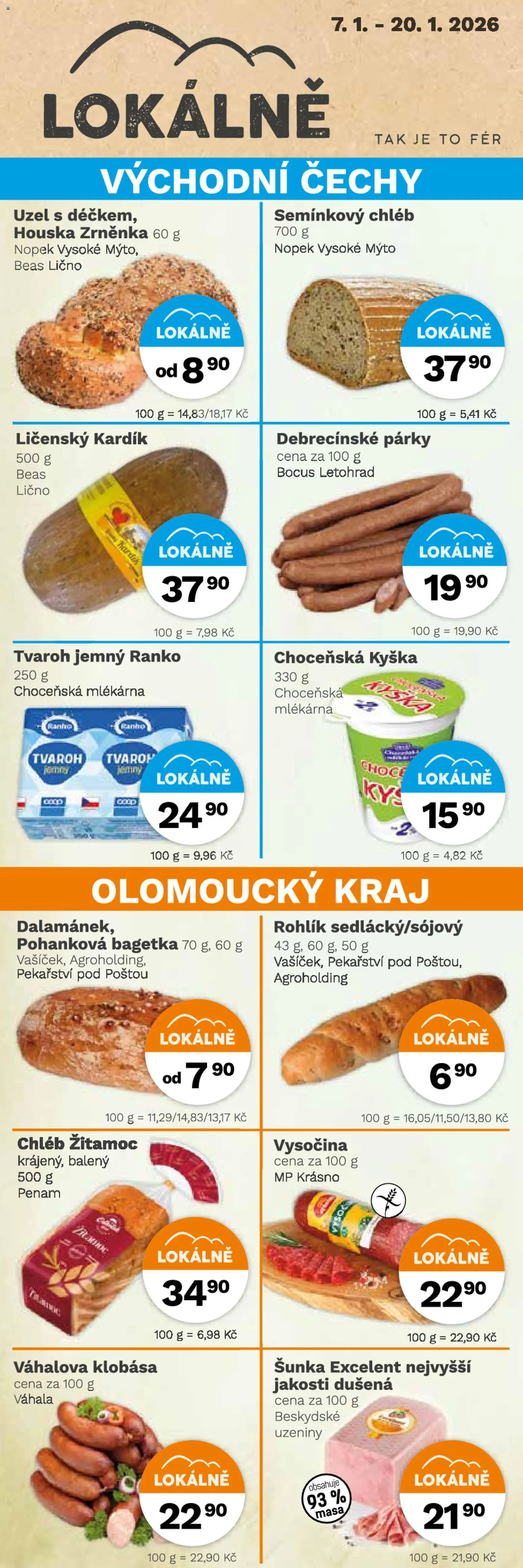 Konzum leták od 07.01.2026 | Strana: 2 | Produkty: Rohlík, Tvaroh, Uzeniny, Vysočina