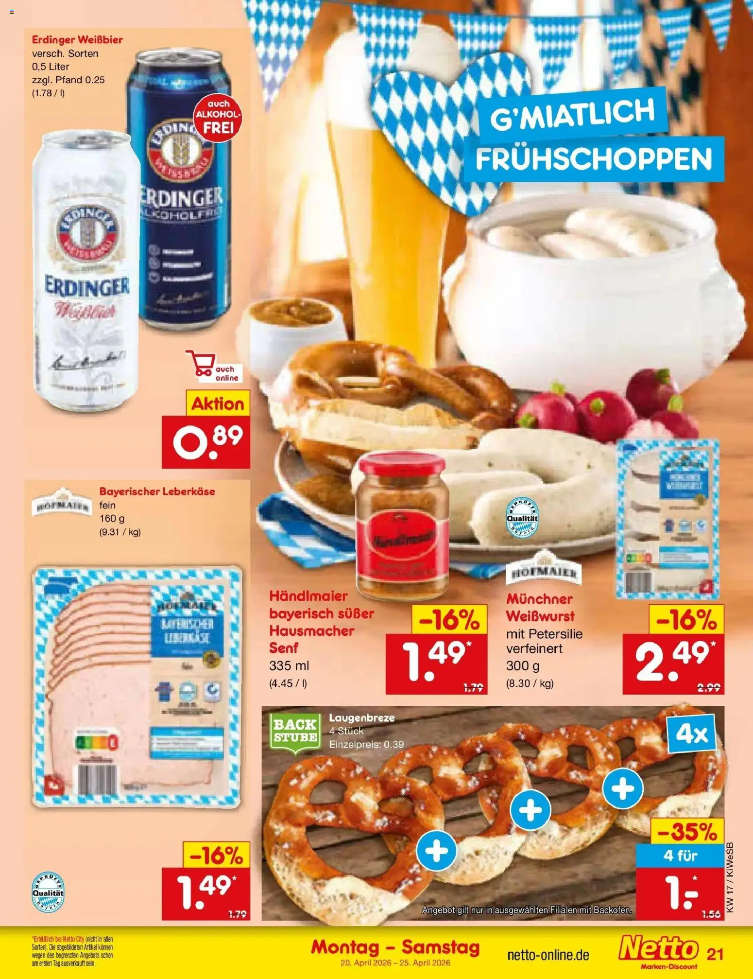 Netto Marken-Discount Prospekt Bad Friedrichshall	 – gültig ab 20.04.2026 | Seite: 23 | Produkte: Erdinger, Weißbier, Weißwurst, Leberkase