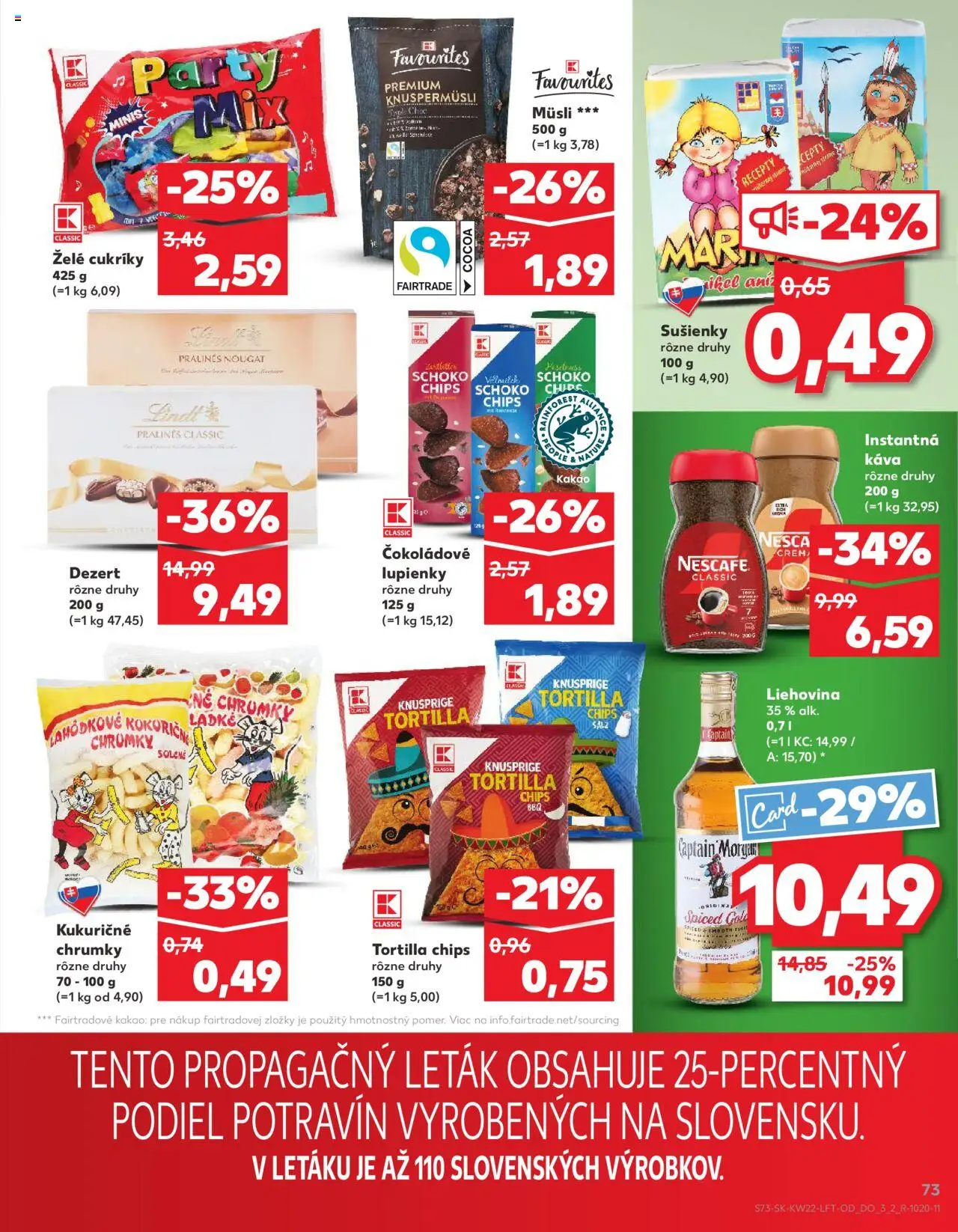 Nové Kaufland akcie – leták je platný od 29.05.2025 | Strana: 73 | Produkty: Káva, Tortilla, Lindt, Cukríky