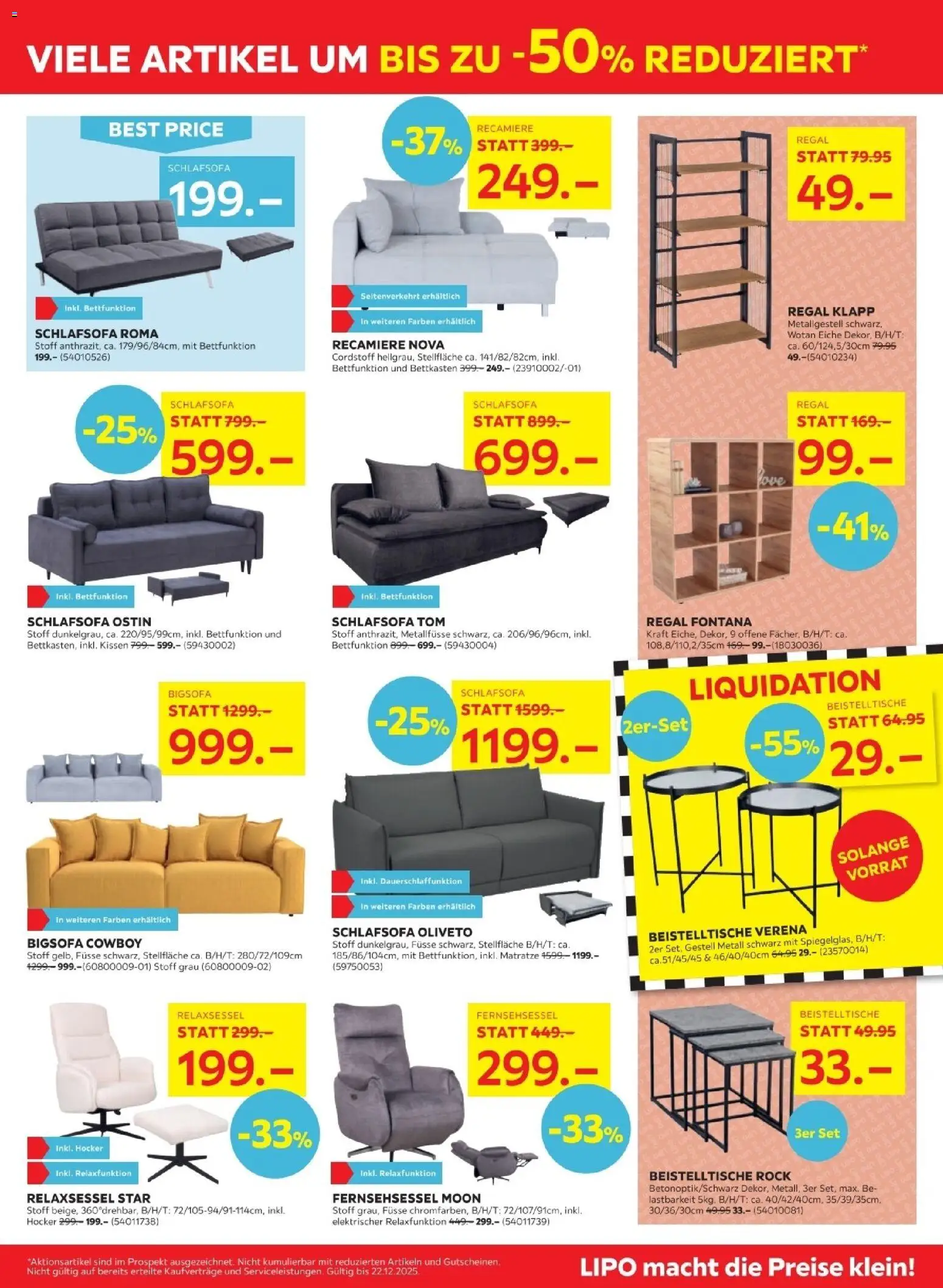 Lipo Aktionen -50% – gültig ab 09.12.2025 | Seite: 5 | Produkte: Fernsehsessel, Regal, Schlafsofa, Relaxsessel