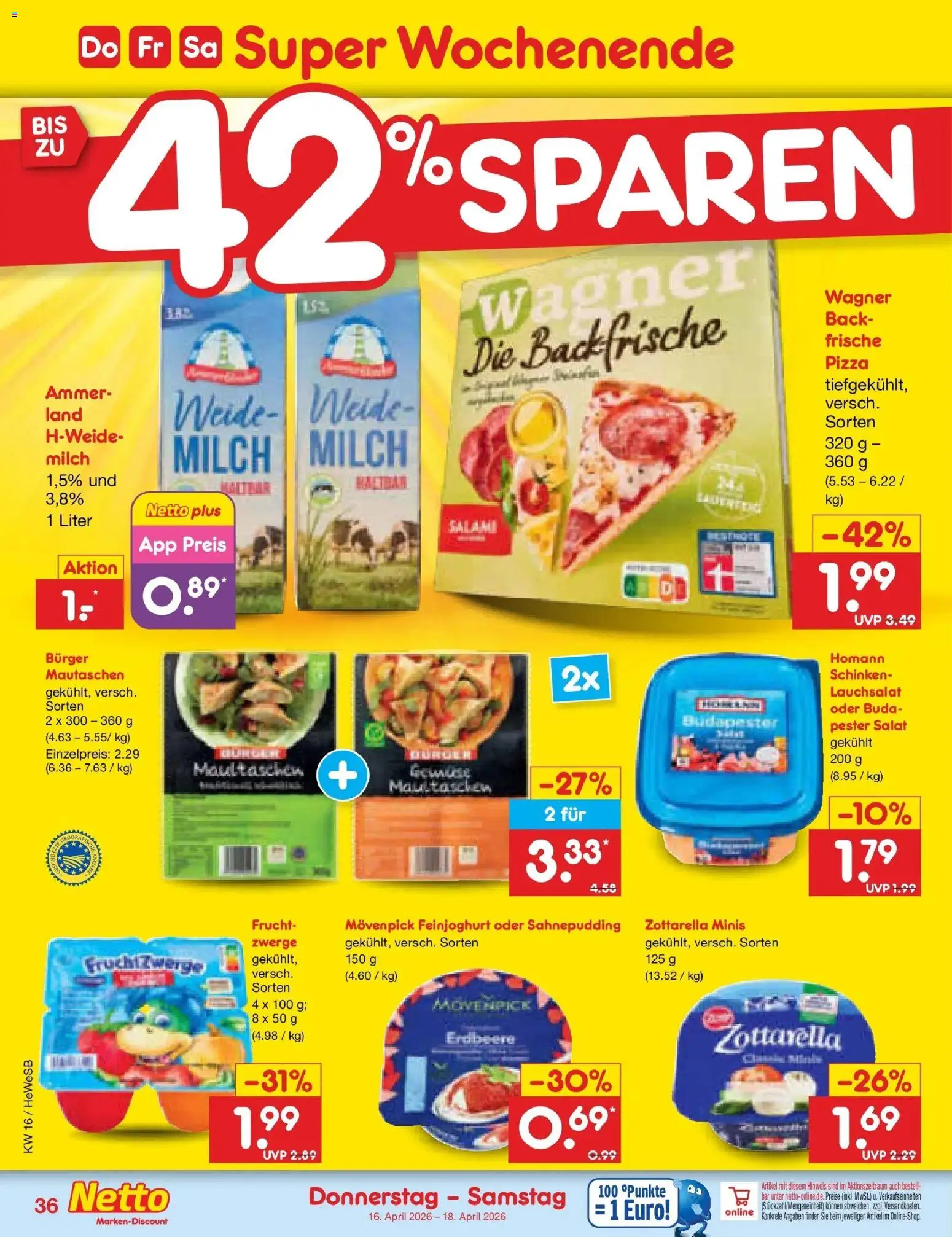 Netto Marken-Discount Prospekt Hamburg	 – gültig ab 13.04.2026 | Seite: 48 | Produkte: Burger, Salami, Maultaschen, Salat