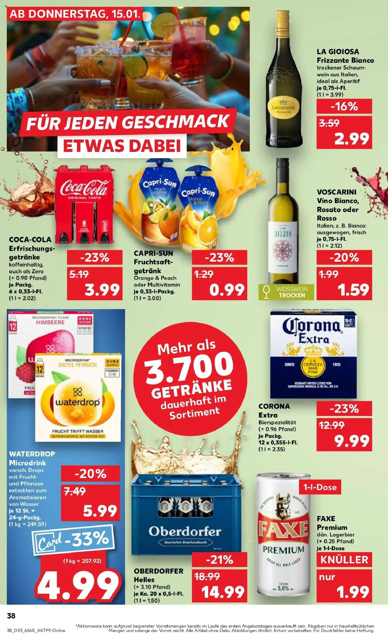 Kaufland prospekt Jülich	 – gültig ab 18.01.2026 | Seite: 38 | Produkte: Pfirsich, Himbeere, Wein, Fruchtsaft