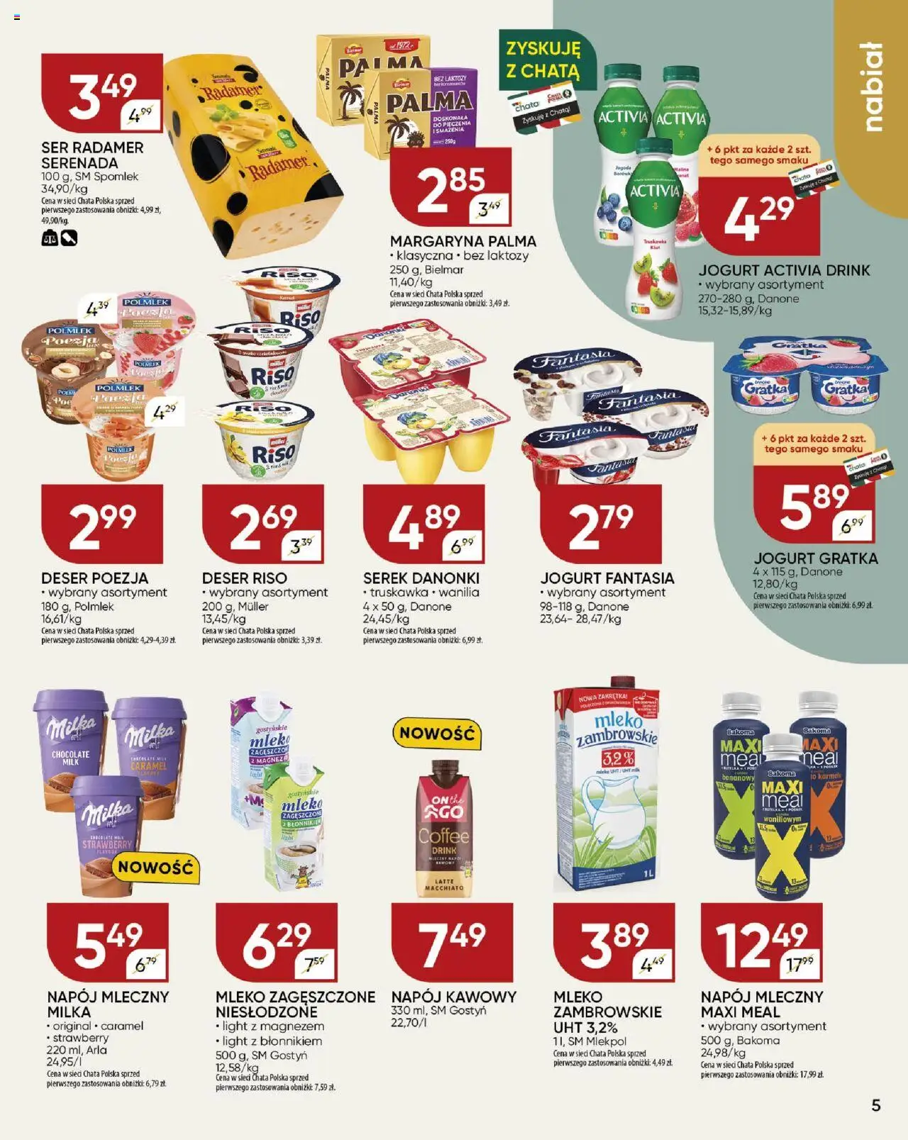 Chata Polska Gazetka od 11.09.2025 | Strona: 5 | Produkty: Milka, Margaryna, Mleko, Ser