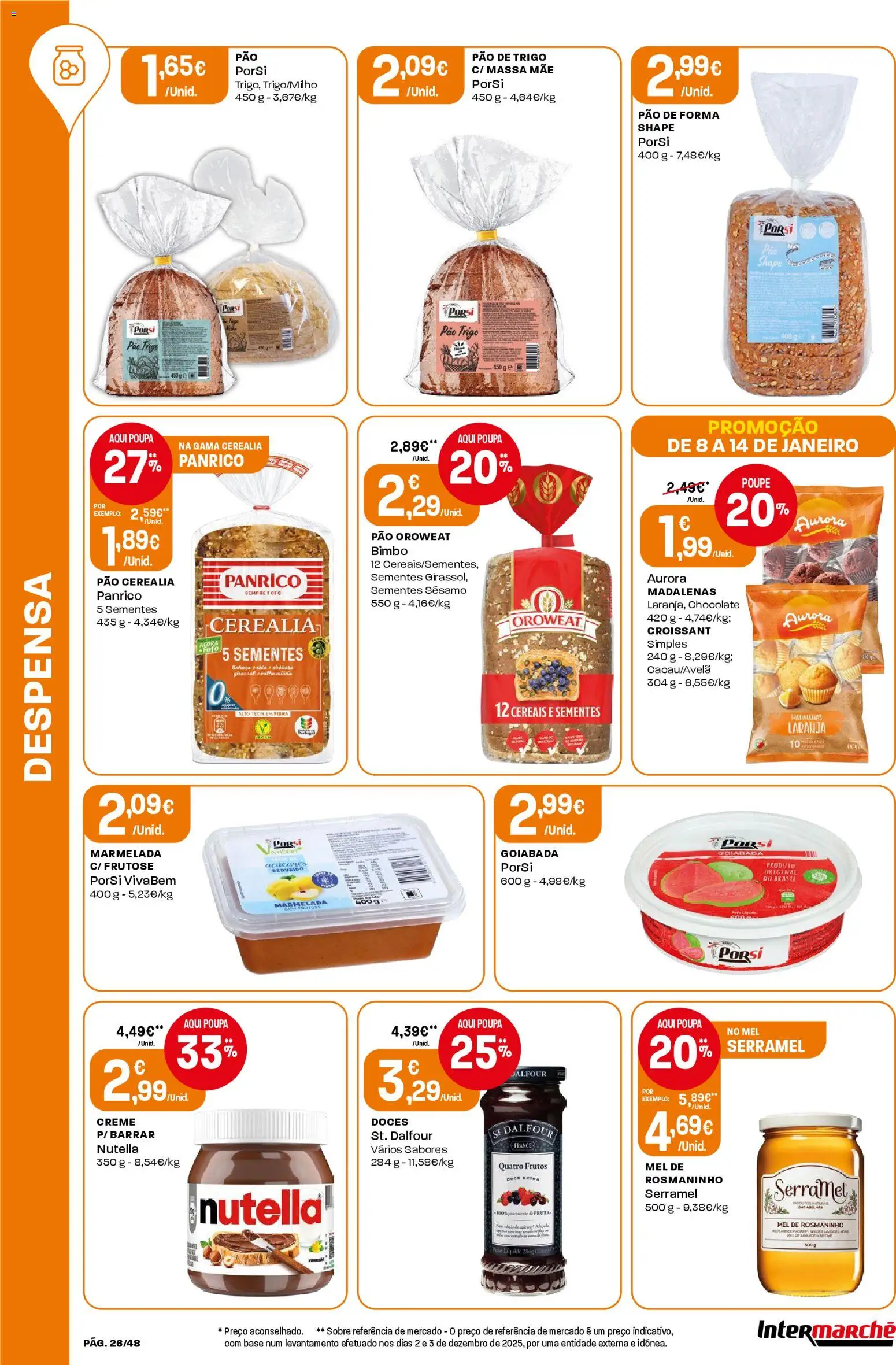 Intermarché folheto │ válido de 08.01.2026 | Página: 26 | Produtos: Marmelada, Pão de forma, Base, Mel