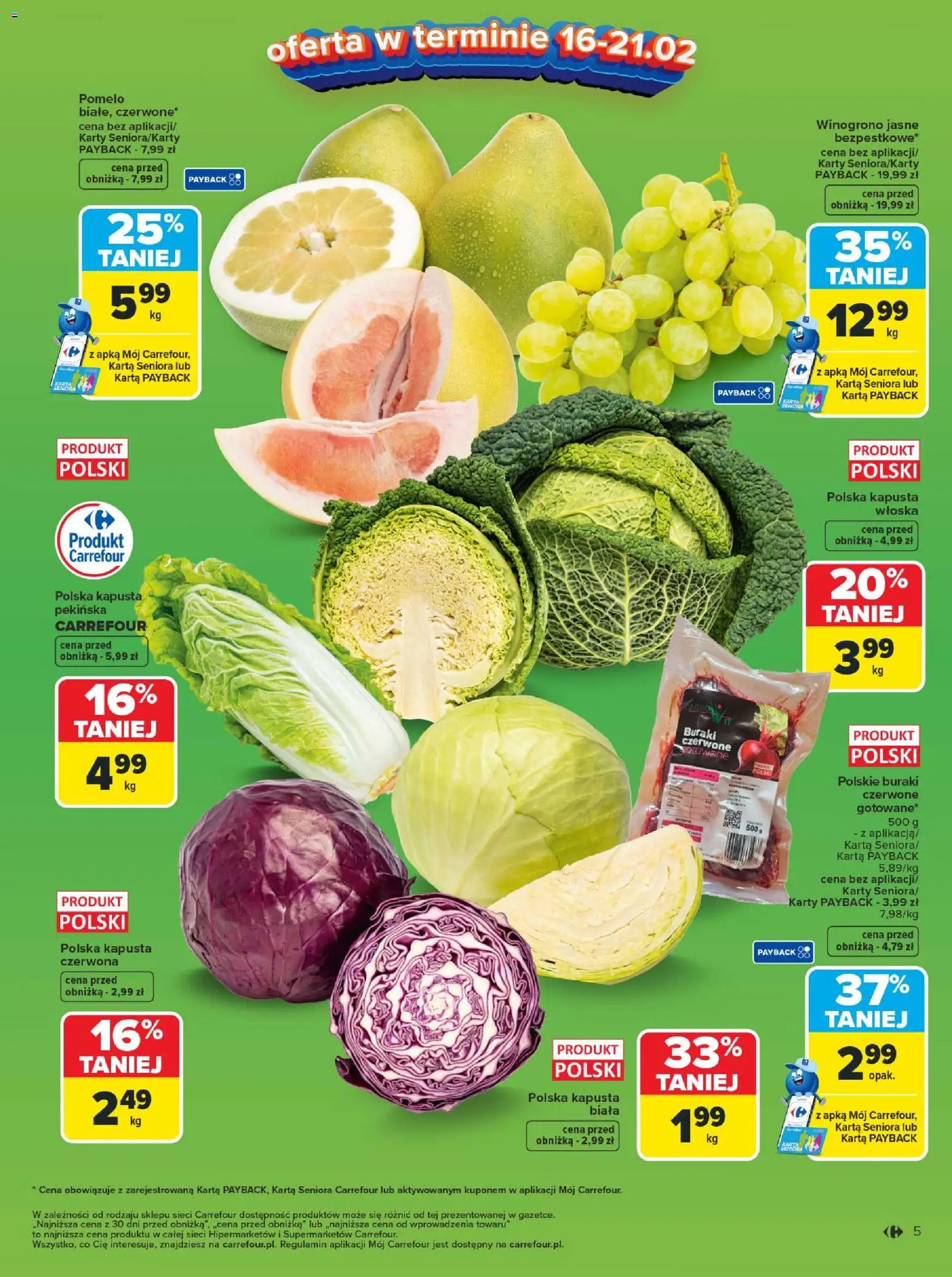 Carrefour Gazetka od 16.02.2026 | Strona: 7 | Produkty: Karta, Pomelo, Buraki, Kapusta biała