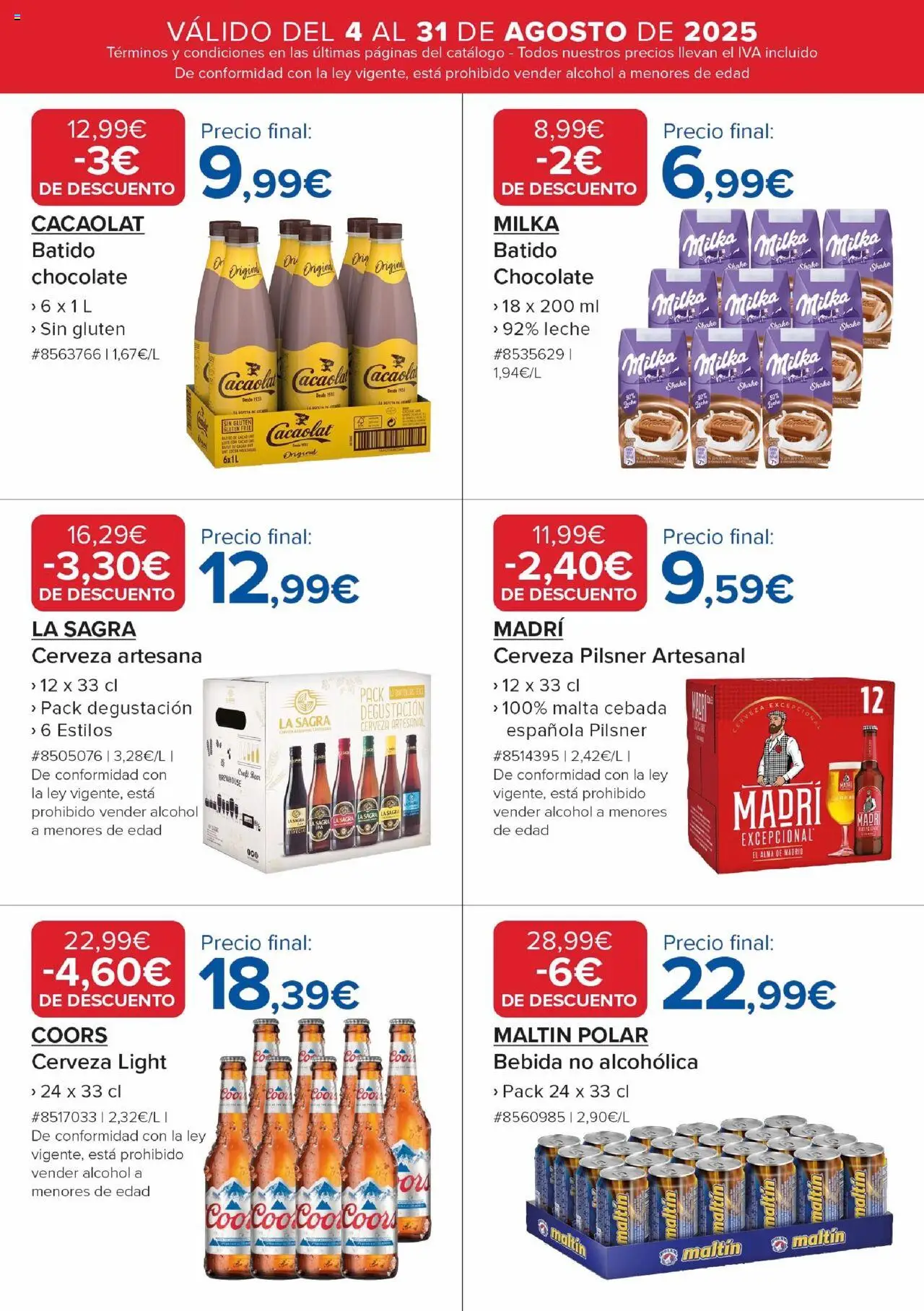 Costco catálogo │ válido desde el 04.08.2025 | Página: 19 | Productos: Leche, Chocolate, Cerveza