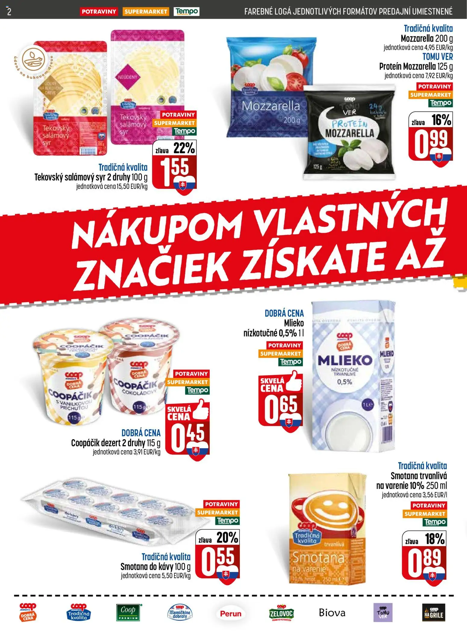 Nové COOP Jednota akcie – leták je platný od 26.02.2026 | Strana: 2 | Produkty: Mlieko, Syr, Smotana, Protein