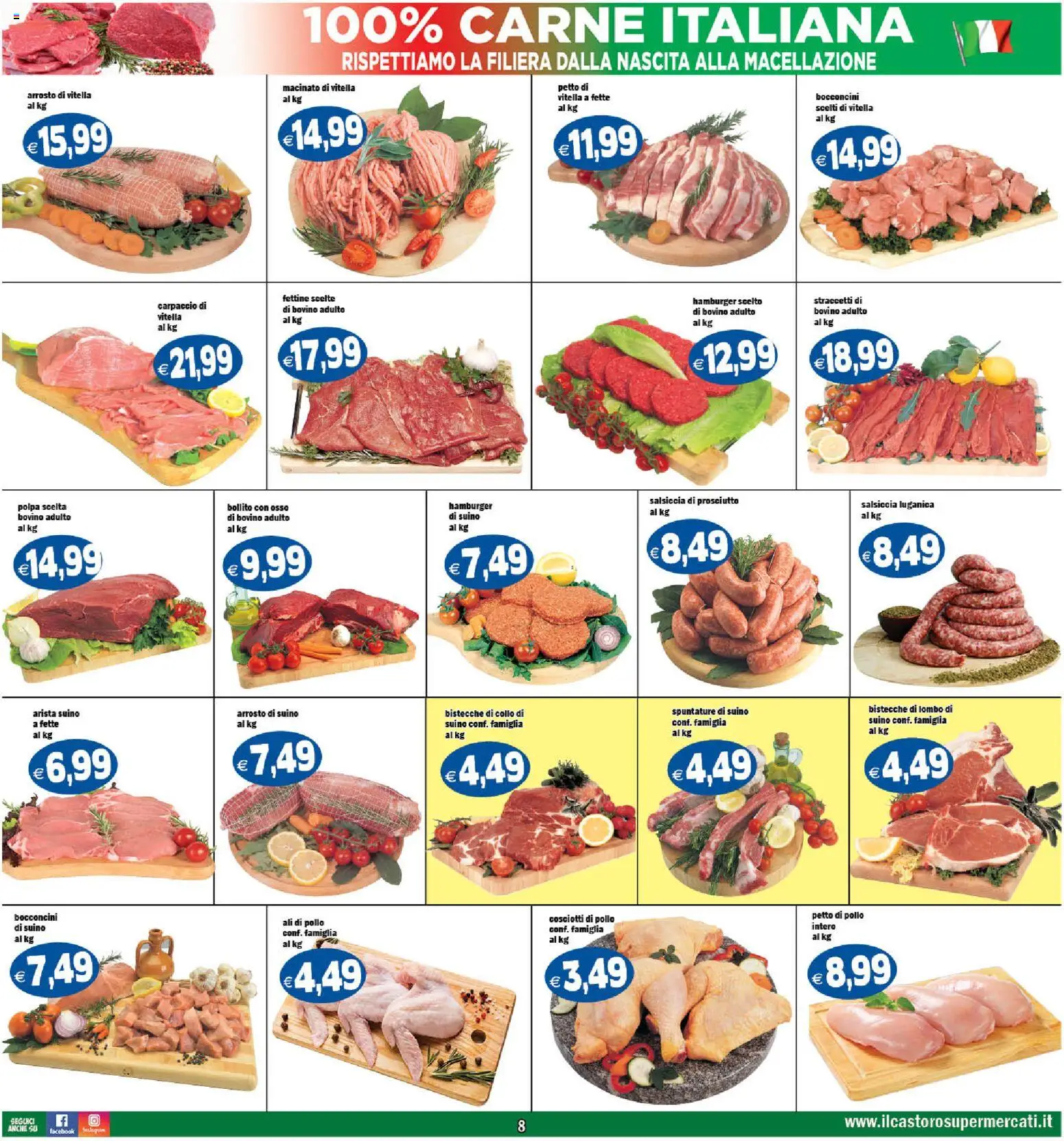 Volantino Il Castoro del 25.02.2026 | Pagina: 8 | Prodotti: Pollo, Prosciutto, Hamburger, Macinato