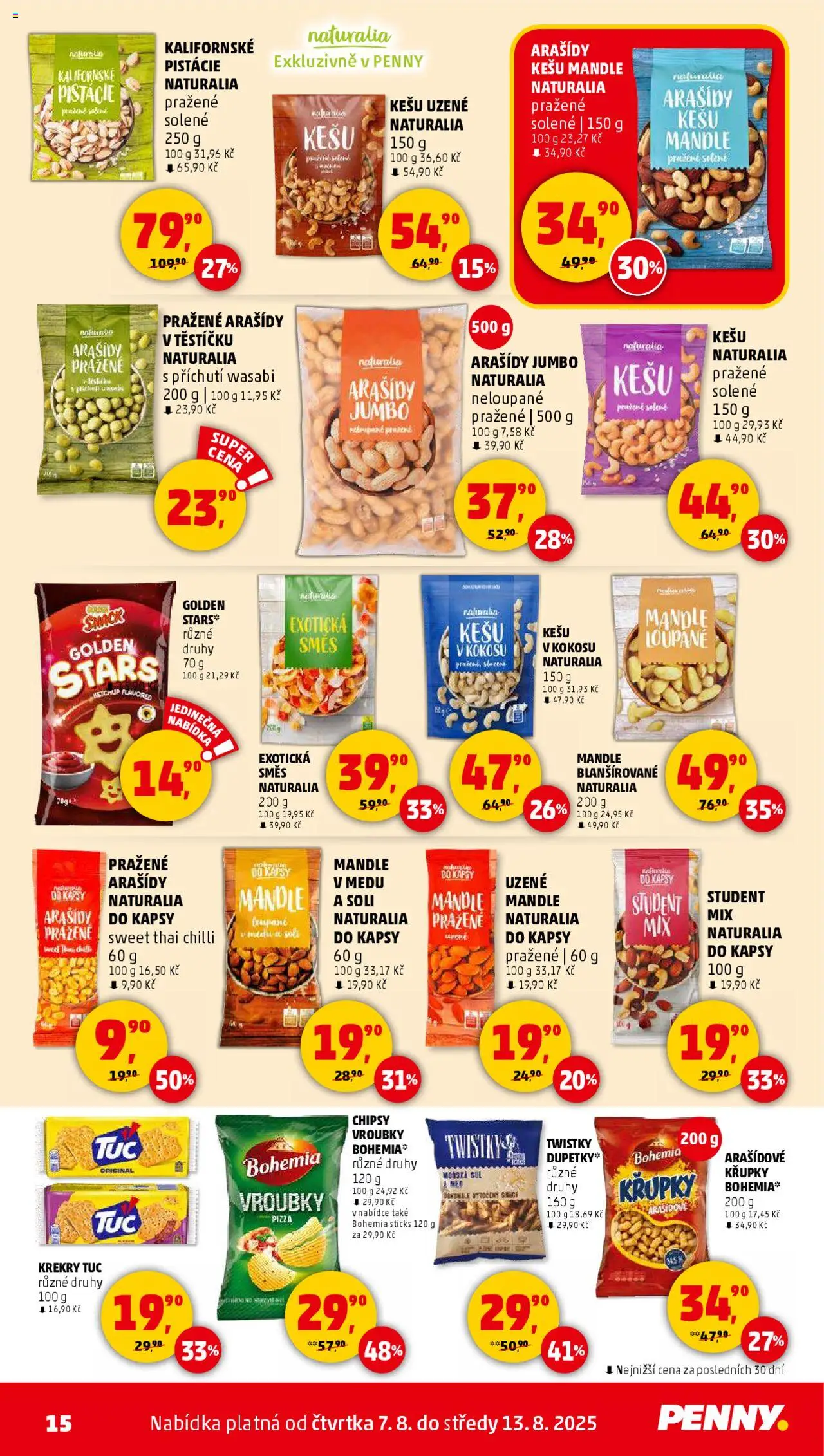 Penny Market leták - Čtvrtečník od 07.08.2025 | Strana: 15 | Produkty: Kešu, Wasabi, Arašídy, Mandle