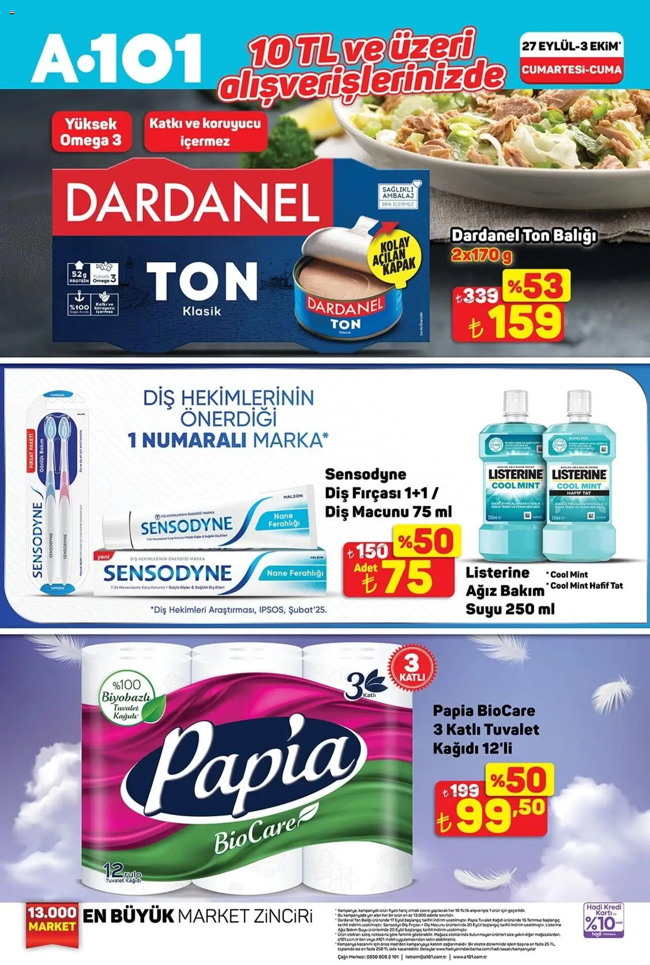 A101 Katalog - 27.09.2025 tarihinden itibaren geçerlidir | Sayfa: 4 | Ürünler: Diş macunu, Diş fırçası, Tuvalet kağıdı, Nane
