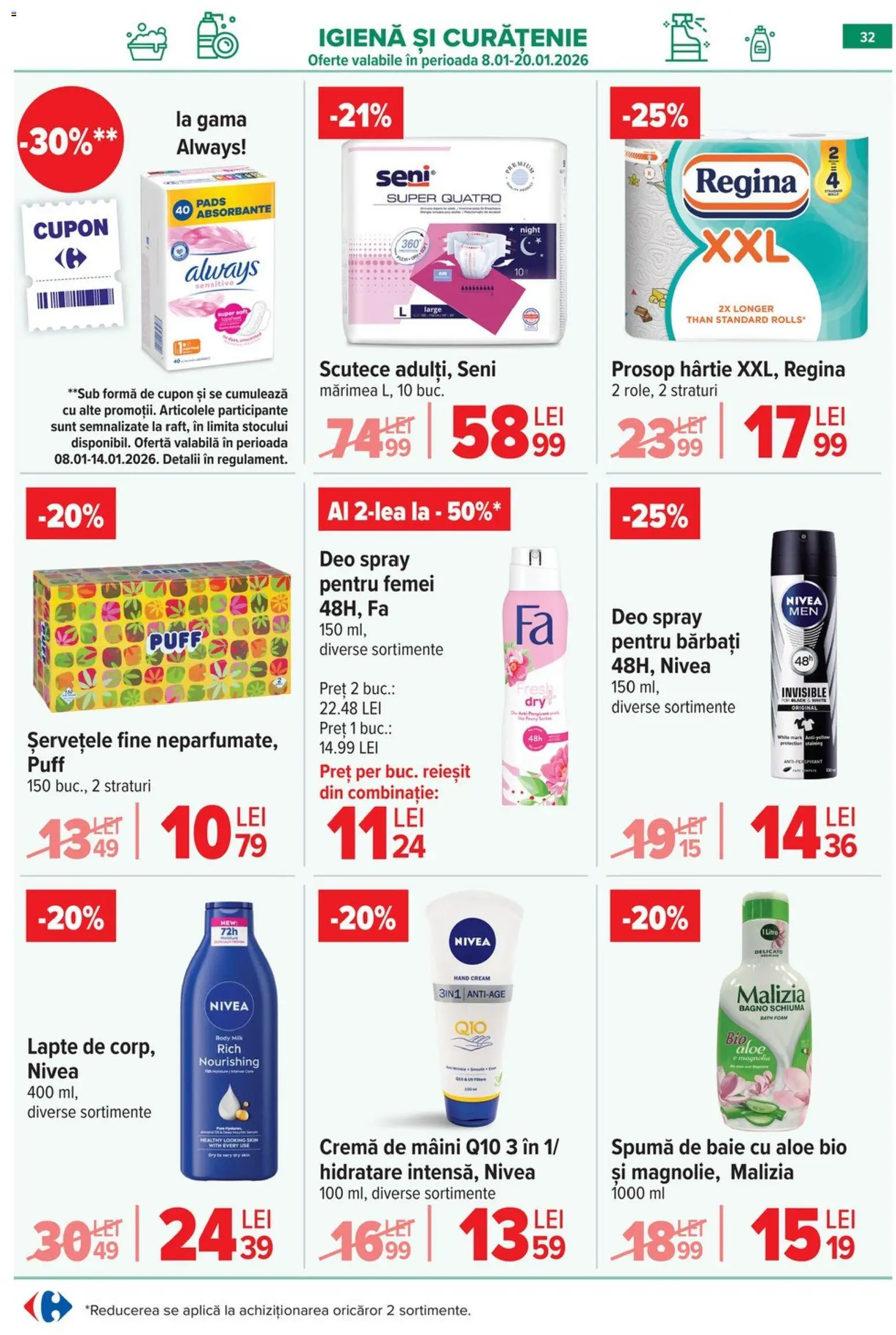 Noul catalog Carrefour – valabil de la 14.01.2026 | Pagină: 34 | Produse: Şerit ödül, Body, Lapte, Absorbante