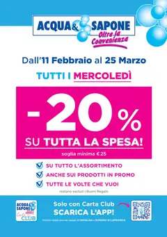 Anteprima del volantino Acqua e Sapone volantino Sconto 20% Ghisalba e Romano di Lombardia valido a partire dal 11.02.2026
