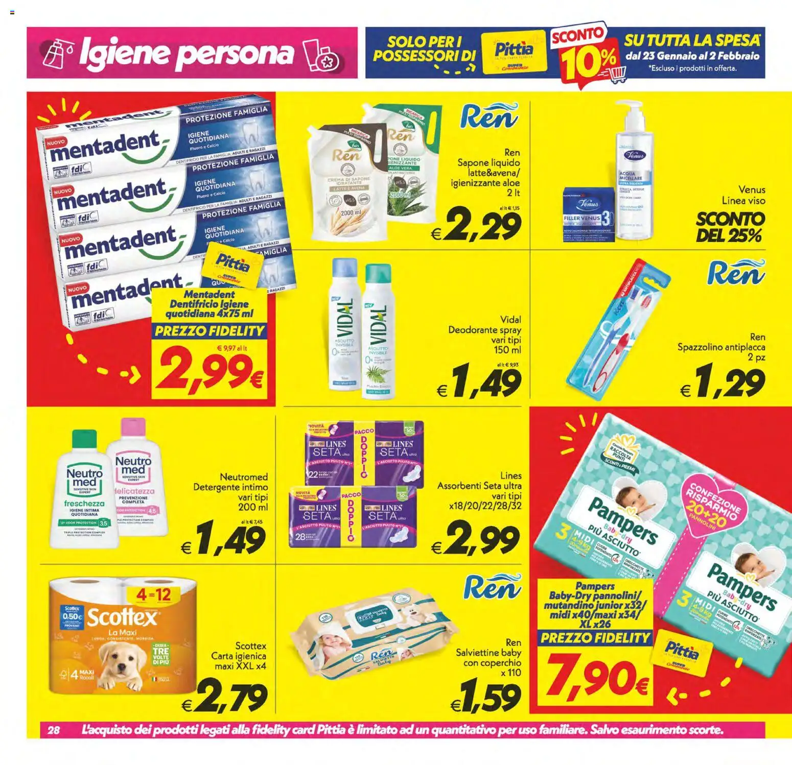 Volantino SuperConveniente del 23.01.2026 | Pagina: 28 | Prodotti: Spazzolino, Detergente intimo, Intimo, Latte