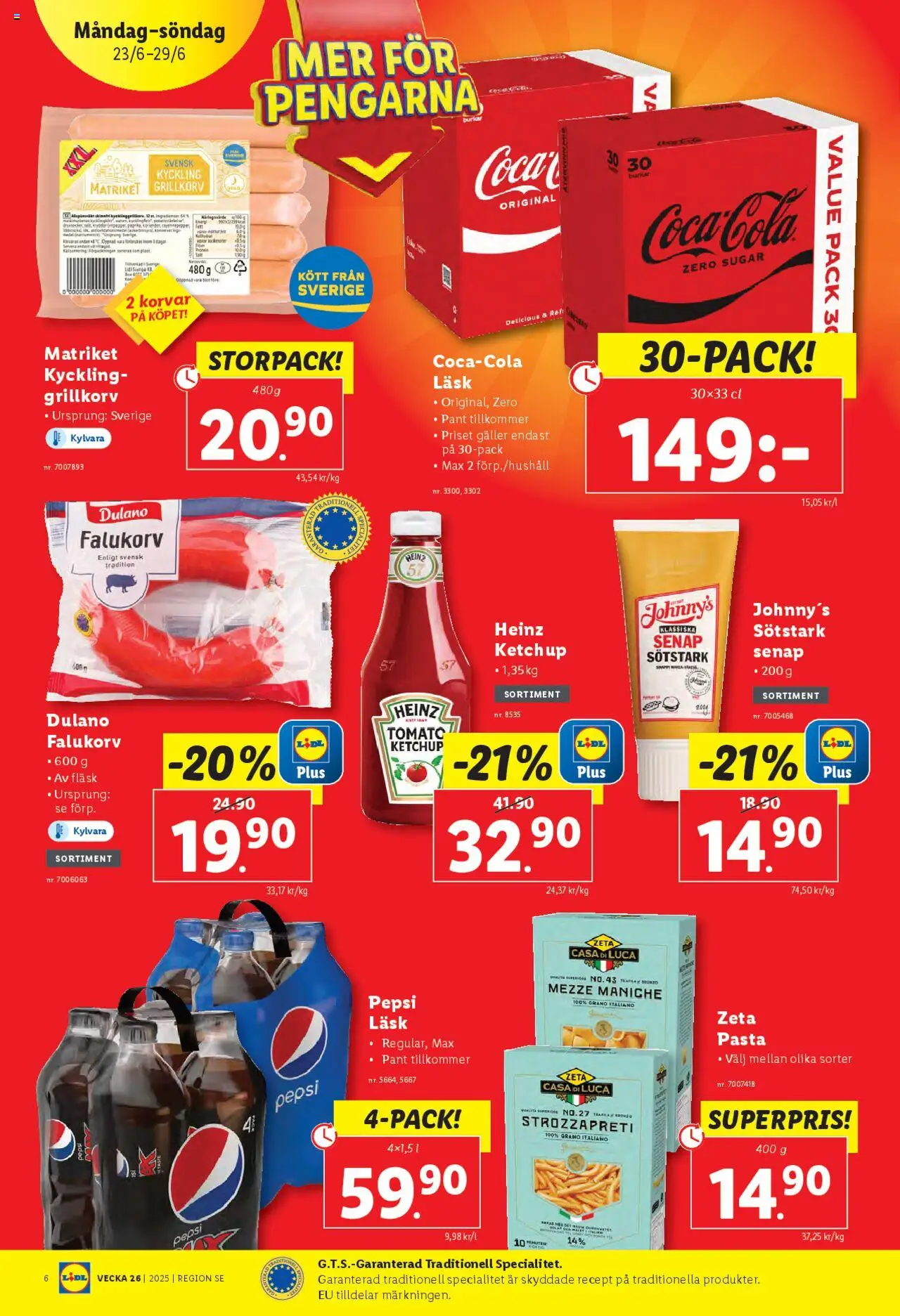 Lidl reklamblad aktuell från 23.06.2025 | Sida: 6 | Produkter: Galler, Falukorv, Grillkorv, Pasta