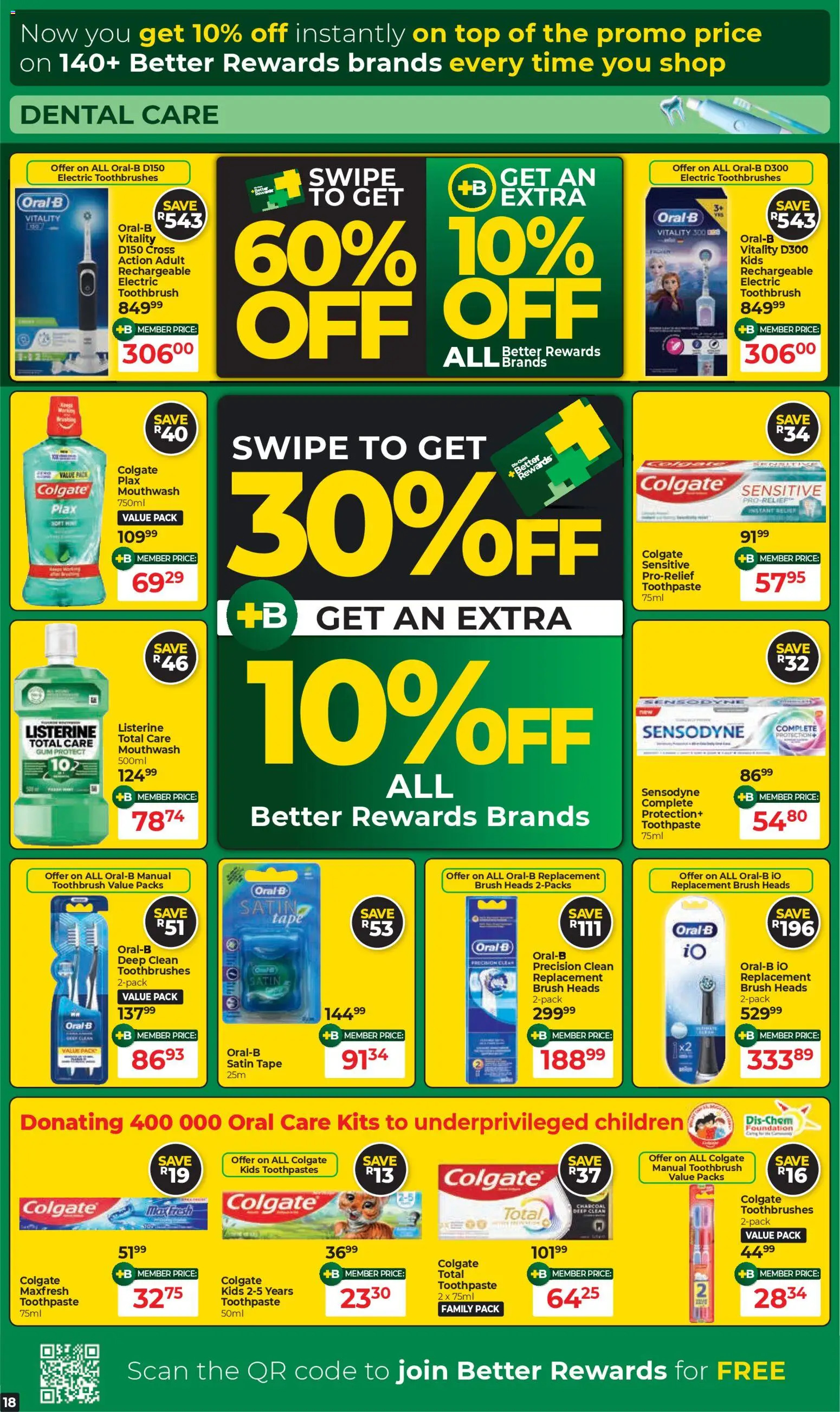 New Dis-Chem catalogue – valid from 18.11.2025 | Page: 18 | Products: Electric toothbrush, Foundation, Toothpaste, Tape