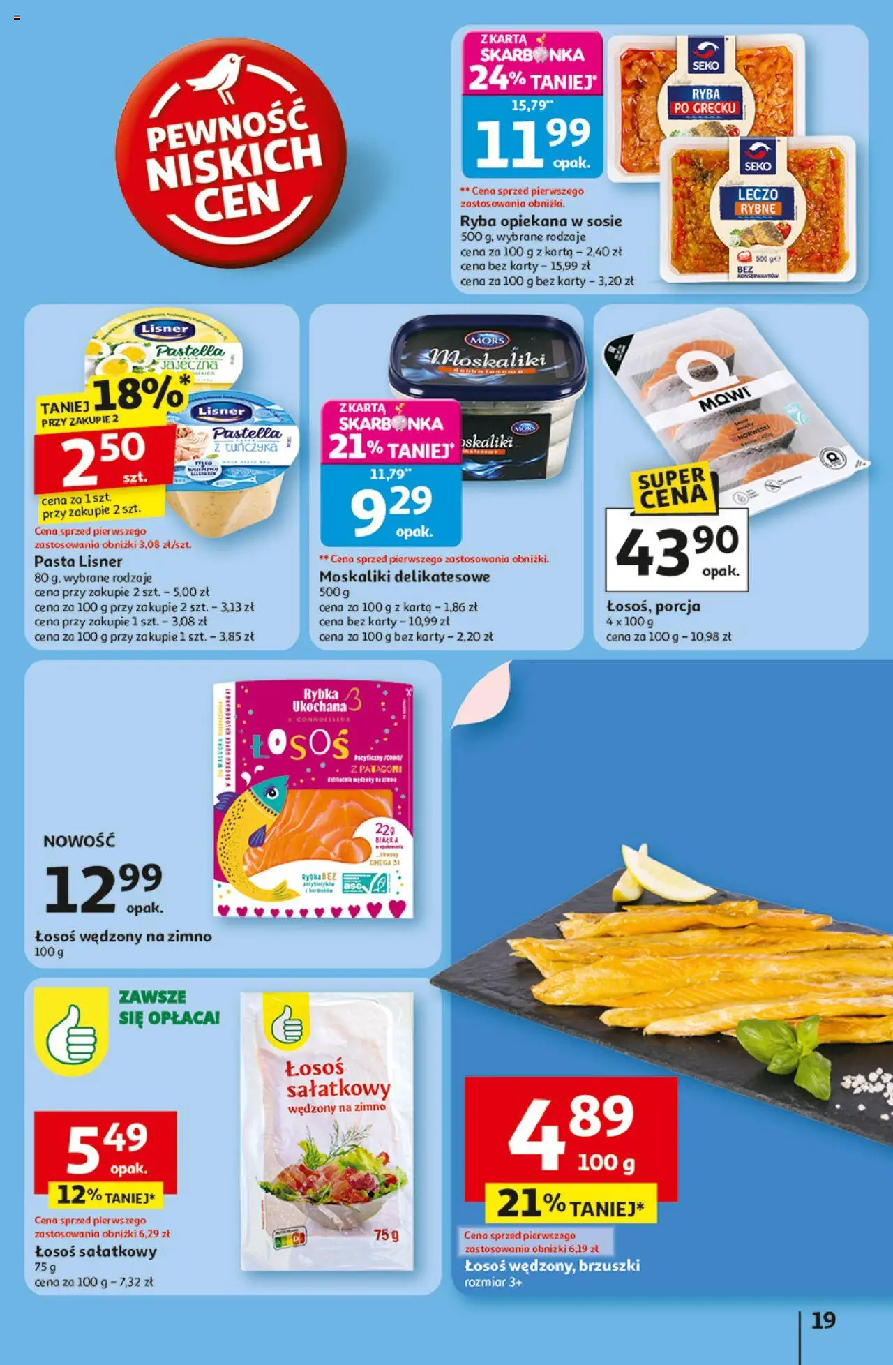 Auchan Gazetka - Odlotowe ceny na start szkoły Hipermarket od 28.08.2025 | Strona: 19 | Produkty: Karta, Łosoś wędzony, Łosoś, Ryba po grecku