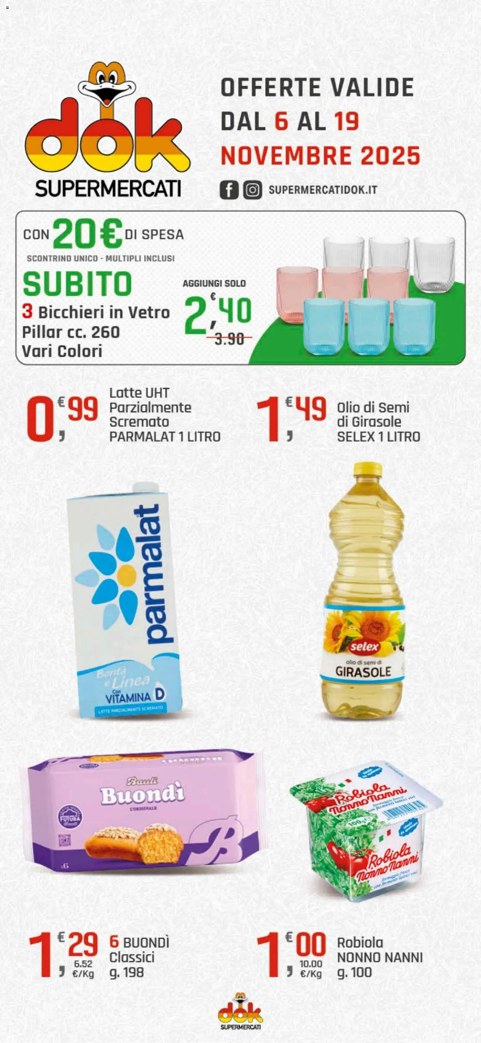 Volantino DOK del 06.11.2025 | Pagina: 1 | Prodotti: Latte, Olio, Tonno, Robiola