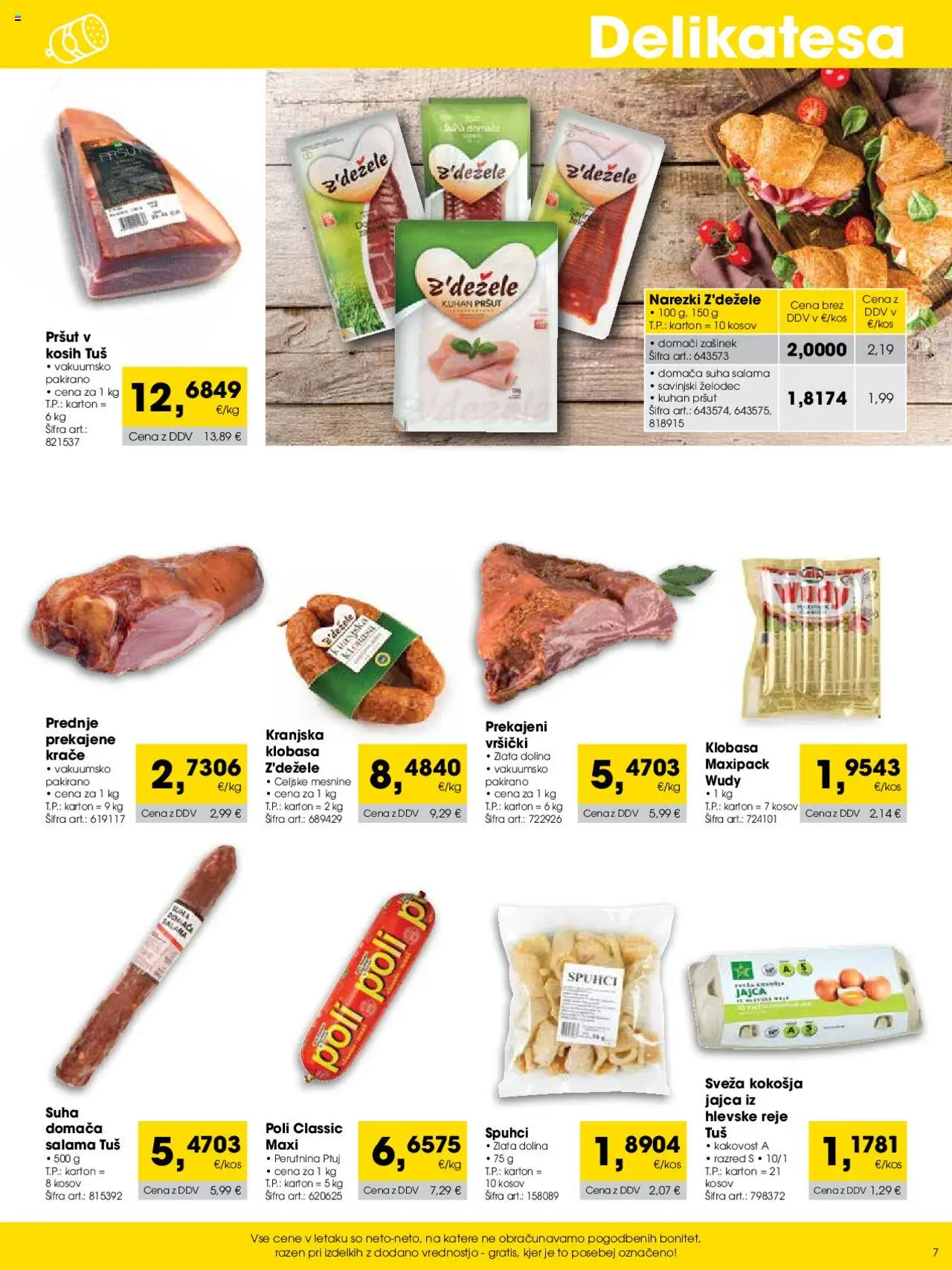 Novi Tuš katalog ponudbe – veljaven od 01.10.2025 | Stran: 7 | Izdelki: Pršut, Jajca, Salama