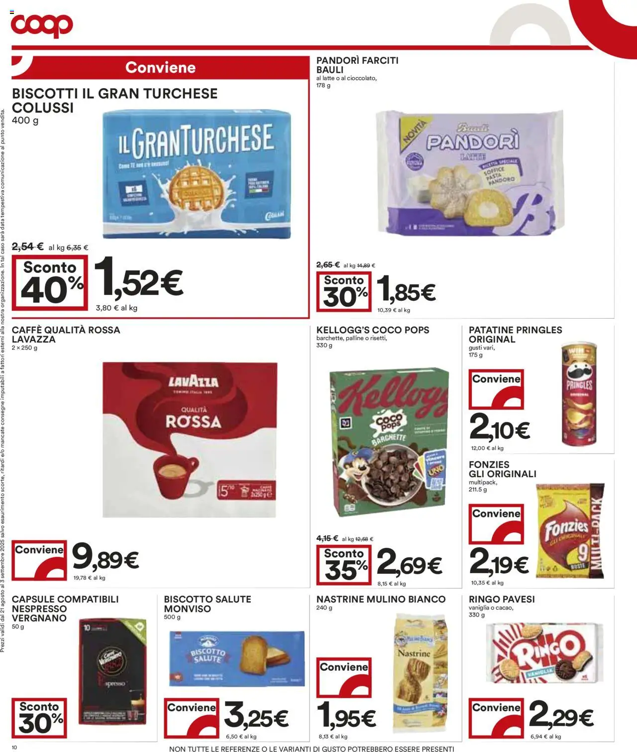 Volantino COOP del 21.08.2025 | Pagina: 10 | Prodotti: Patatine, Latte, Pasta, Data