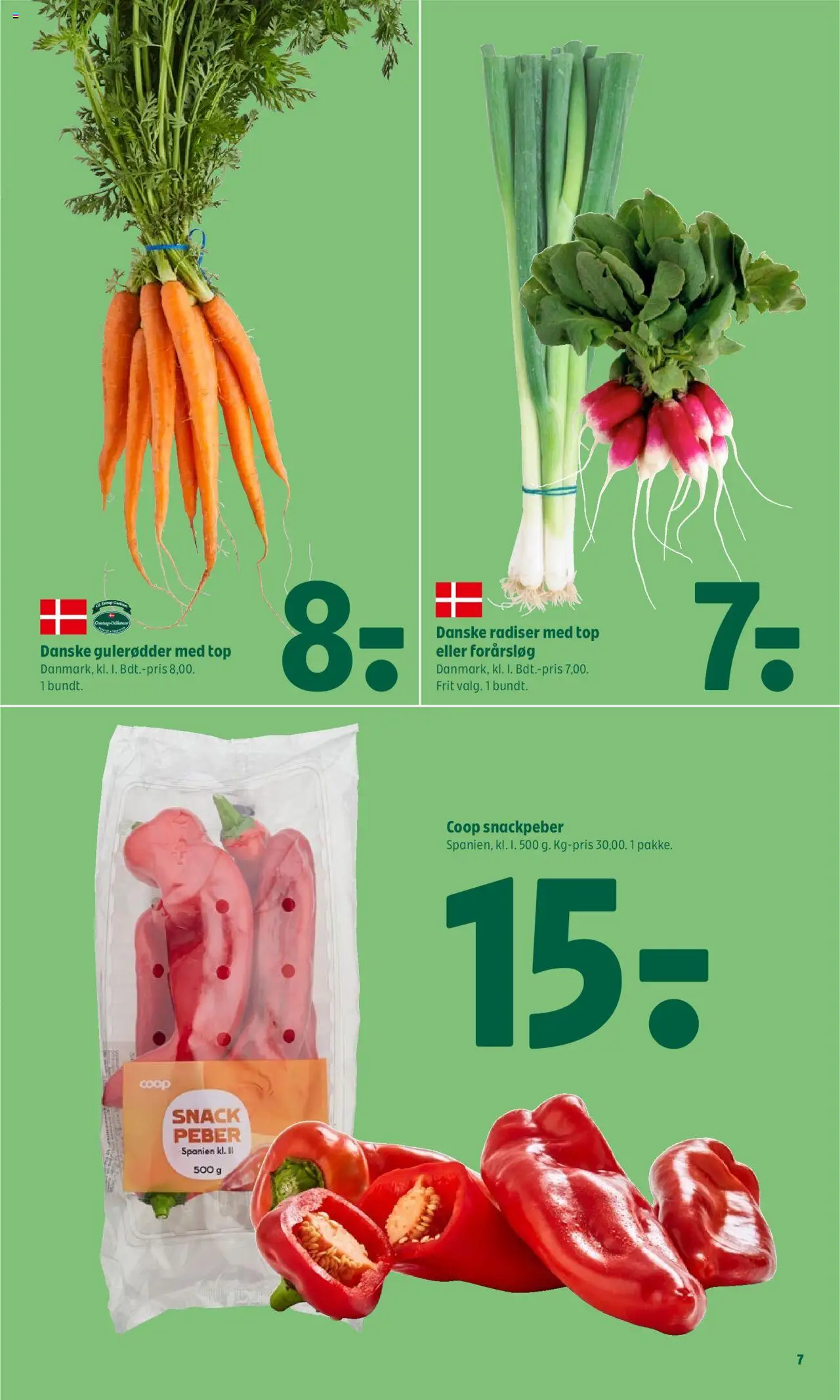 Coop 365 Tilbudsavis gyldig fra 26.06.2025 | Side: 7 | Produkter: Radiser, Gulerødder, Forårsløg, Peber