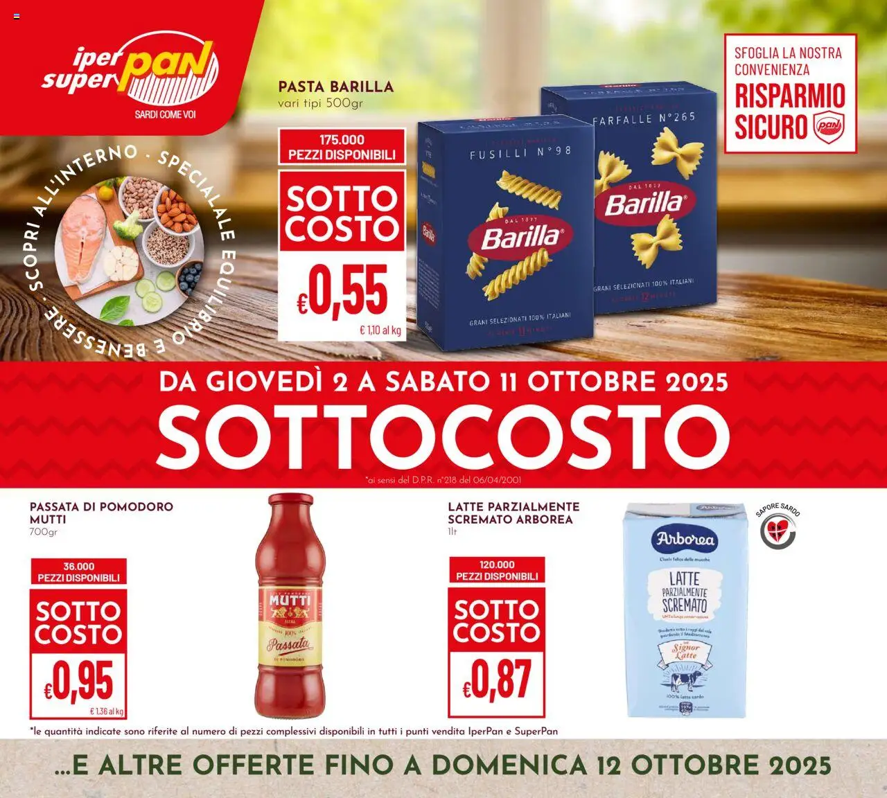 Volantino Pan del 02.10.2025 | Pagina: 1 | Prodotti: Pomodoro, Pasta, Passata di pomodoro, Fusilli