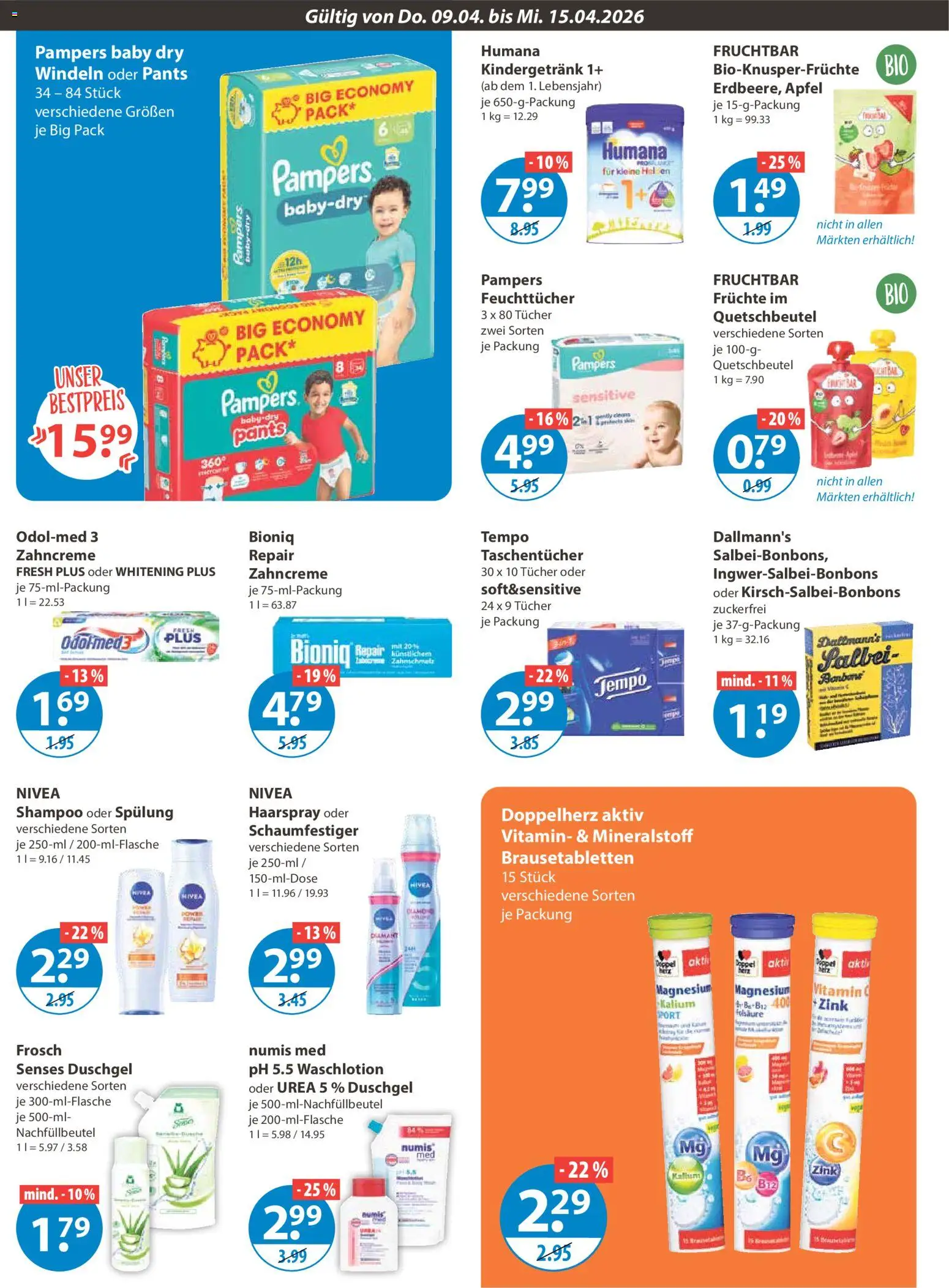 V-Markt Angebote – gültig ab 09.04.2026 | Seite: 12 | Produkte: Pampers, Spülung, Haarspray, Duschgel
