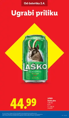 LAŠKO Svetlo pivo, Svetlo pivo 4,9% Vol. 0,33 l - pregled Lidl kataloga - važi od 02.04.2026 | Strana: 9