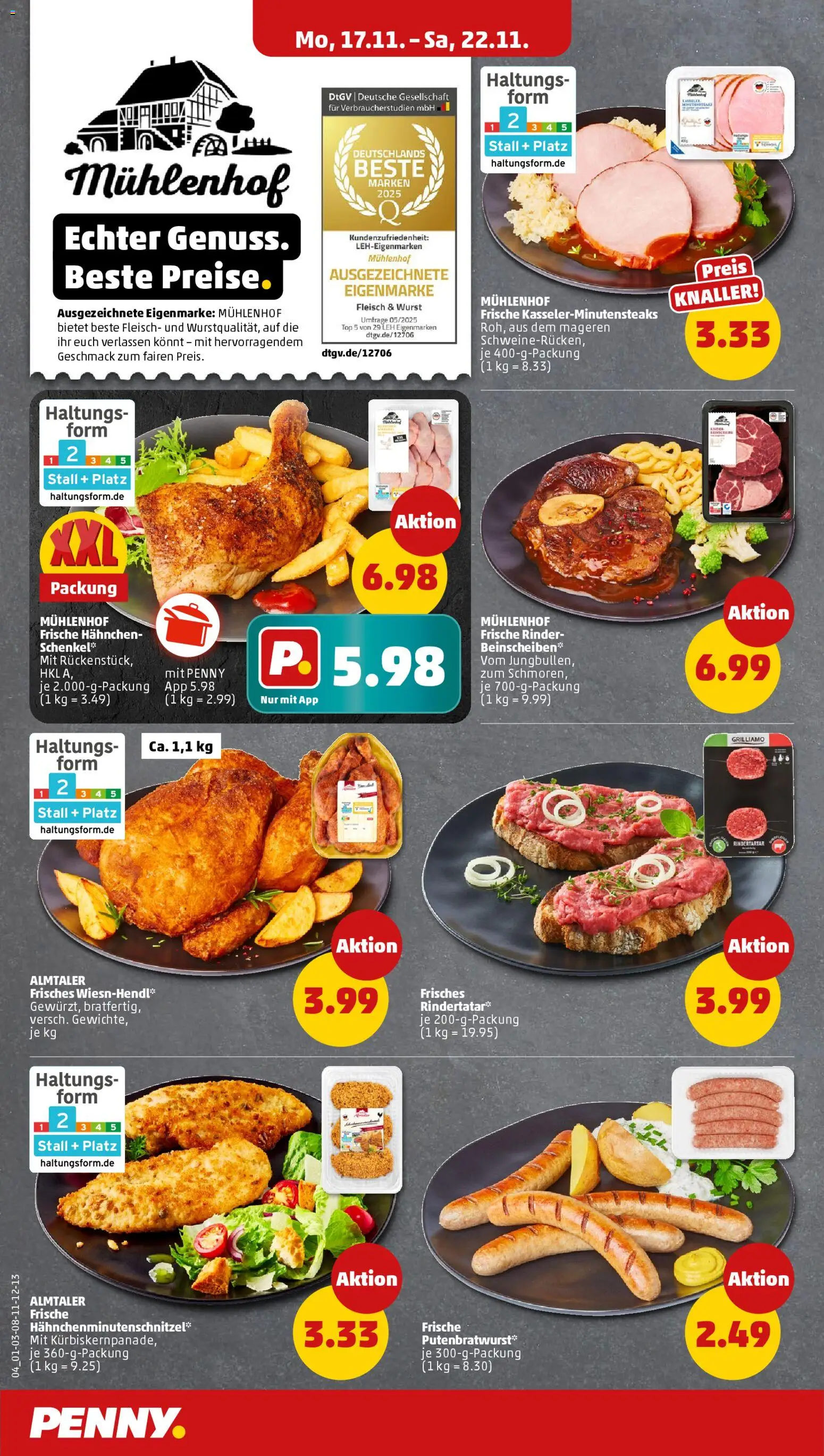 Penny Prospekt 	 – gültig ab 17.11.2025 | Seite: 4 | Produkte: Top, Hahnchen, Wurst, Fleisch