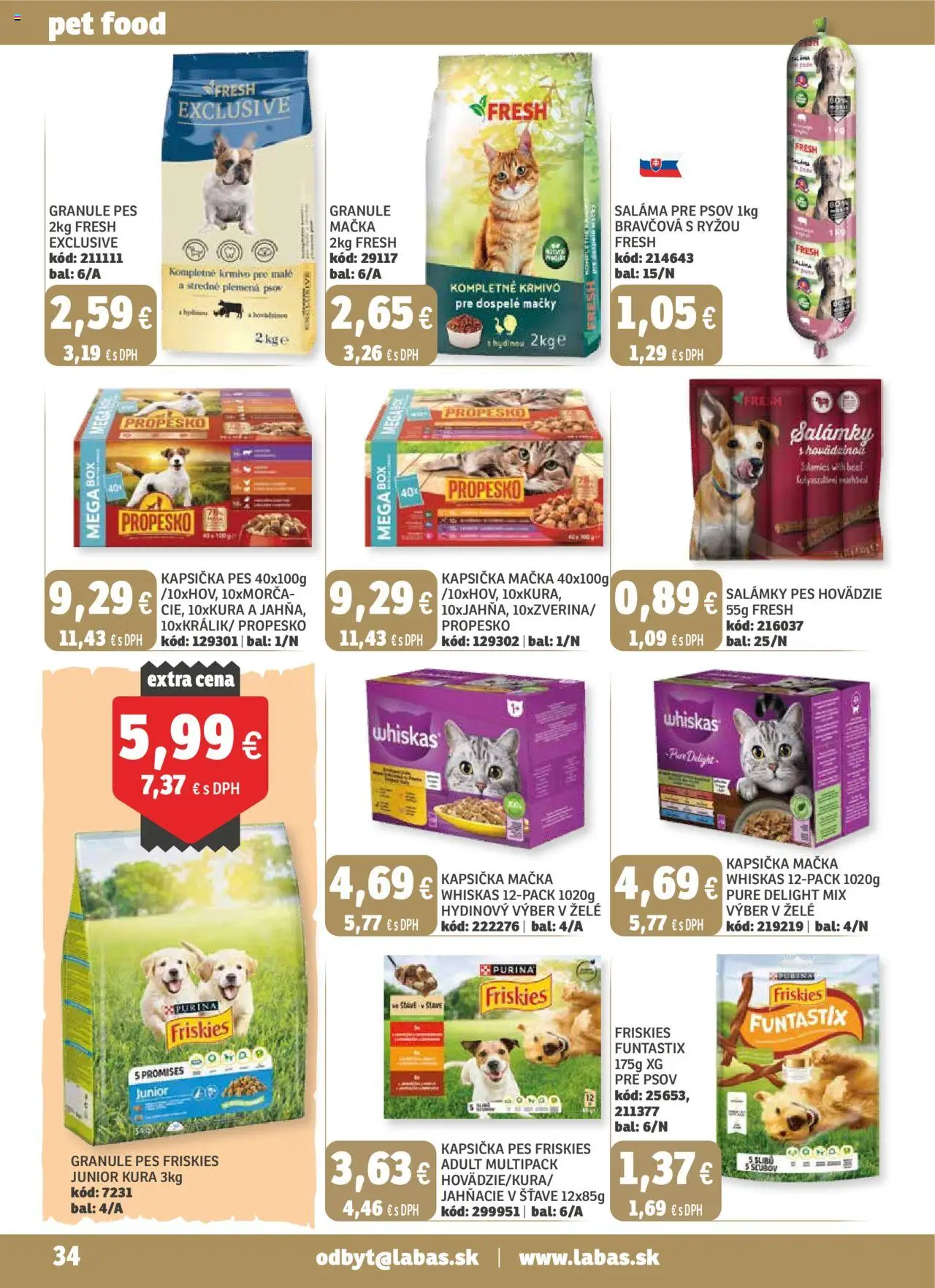 Nové Labaš akcie – leták je platný od 17.10.2025 | Strana: 34 | Produkty: Saláma, Friskies, Whiskas