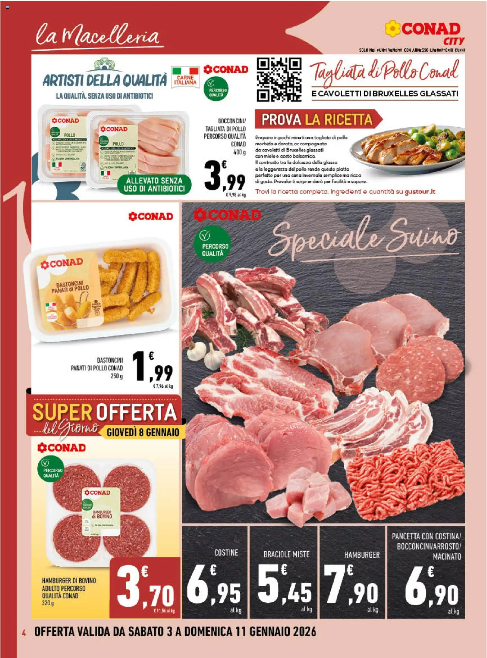 Volantino Conad del 03.01.2026 | Pagina: 4 | Prodotti: Bovino, Suino, Glassa, Macinato