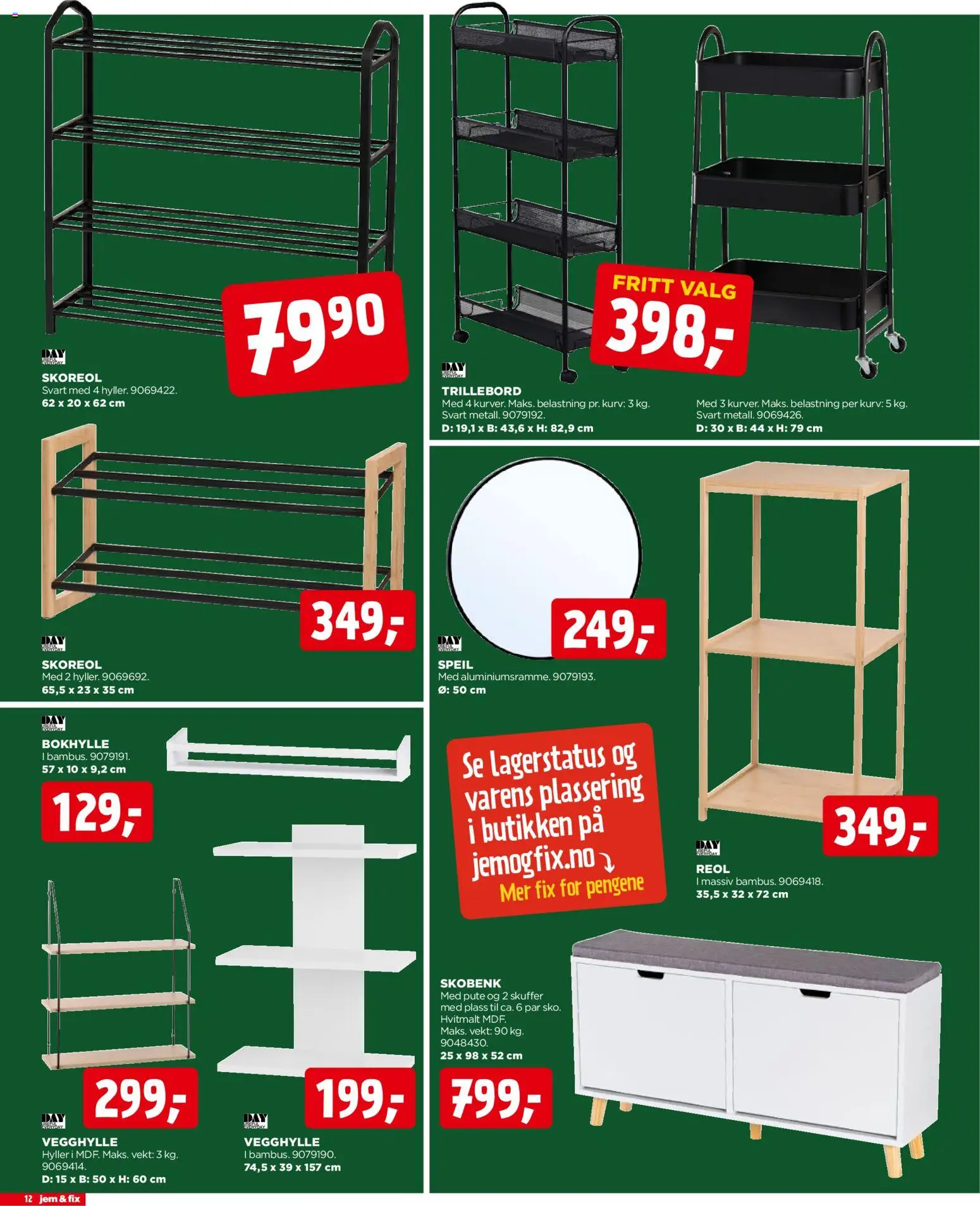 {H1} | Side: 12 | Produkter: Bokhylle, Vekt, Reol, Speil