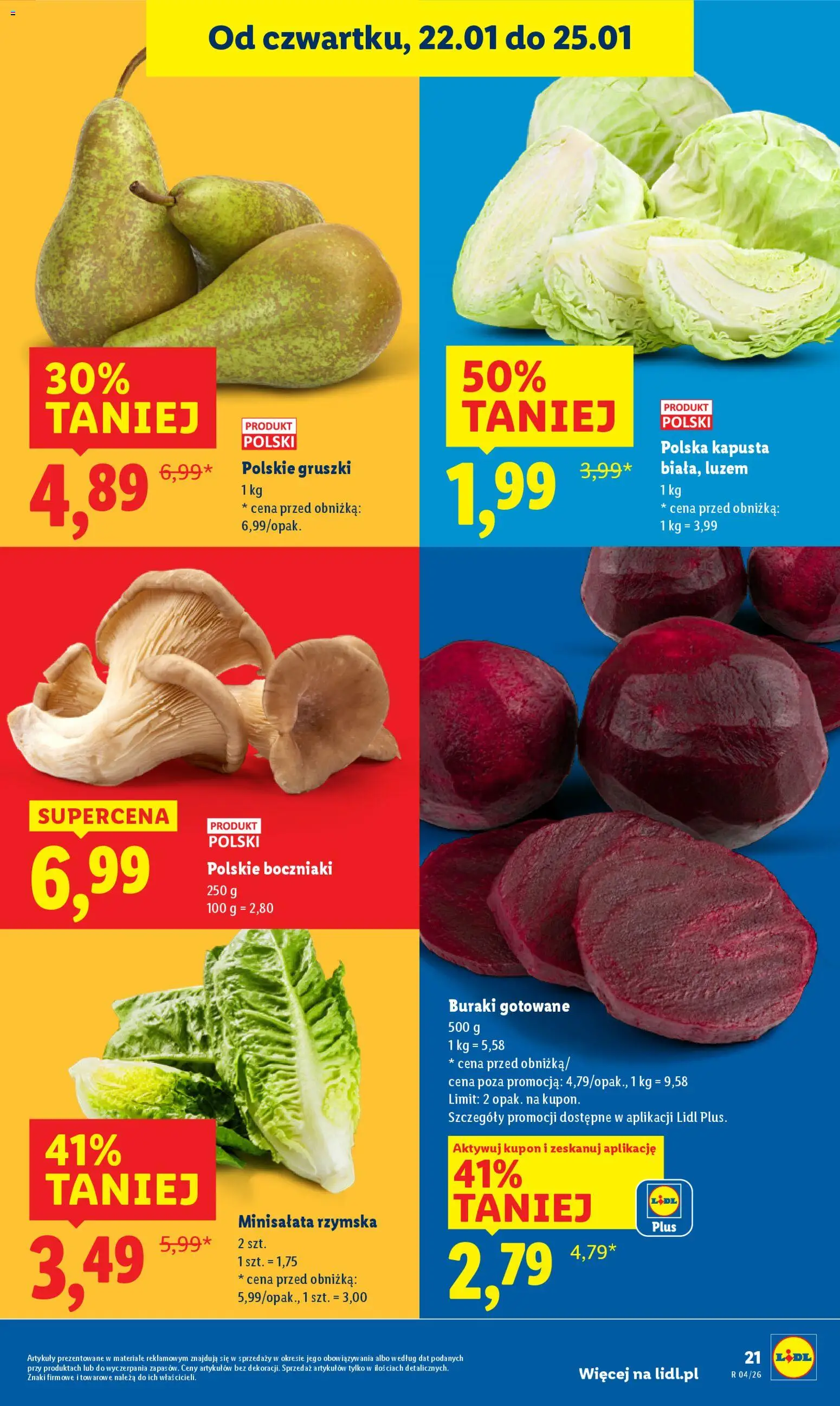 Lidl Gazetka od 22.01.2026 | Strona: 21 | Produkty: Kapusta, Buraki, Boczniaki, Buraki gotowane