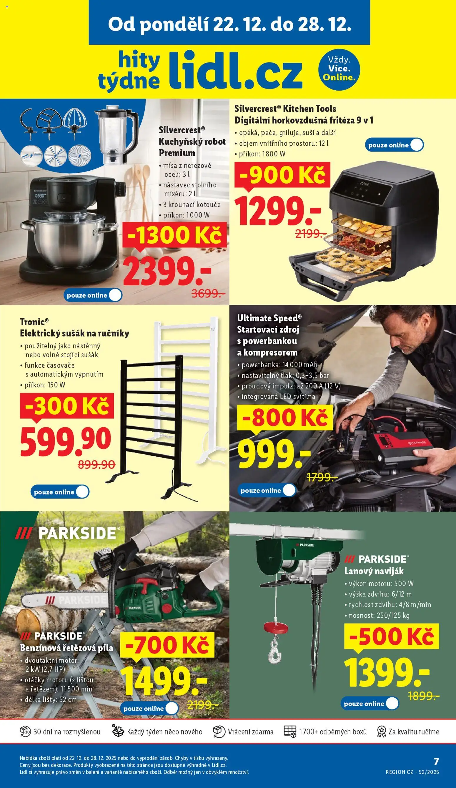 Lidl leták - Hity týdne od 22.12.2025 | Strana: 1 | Produkty: Powerbanka, Startovací zdroj, Pila, Horkovzdušná fritéza